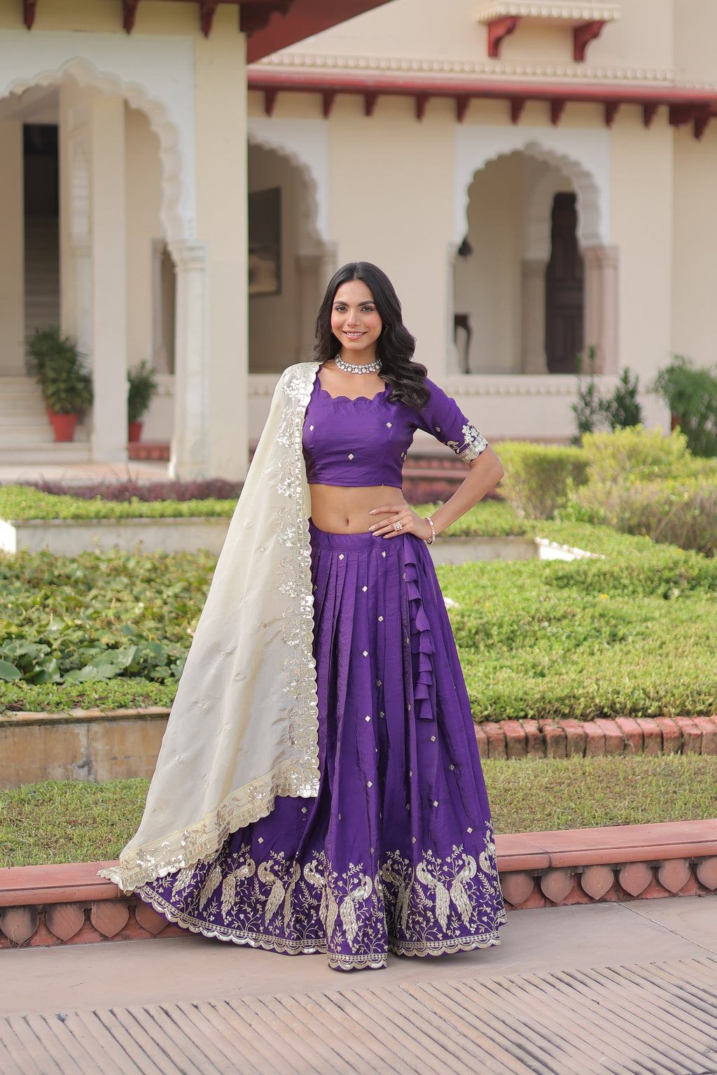 Nirika purple gold crush lehenga choli with sequins zari embroidered work