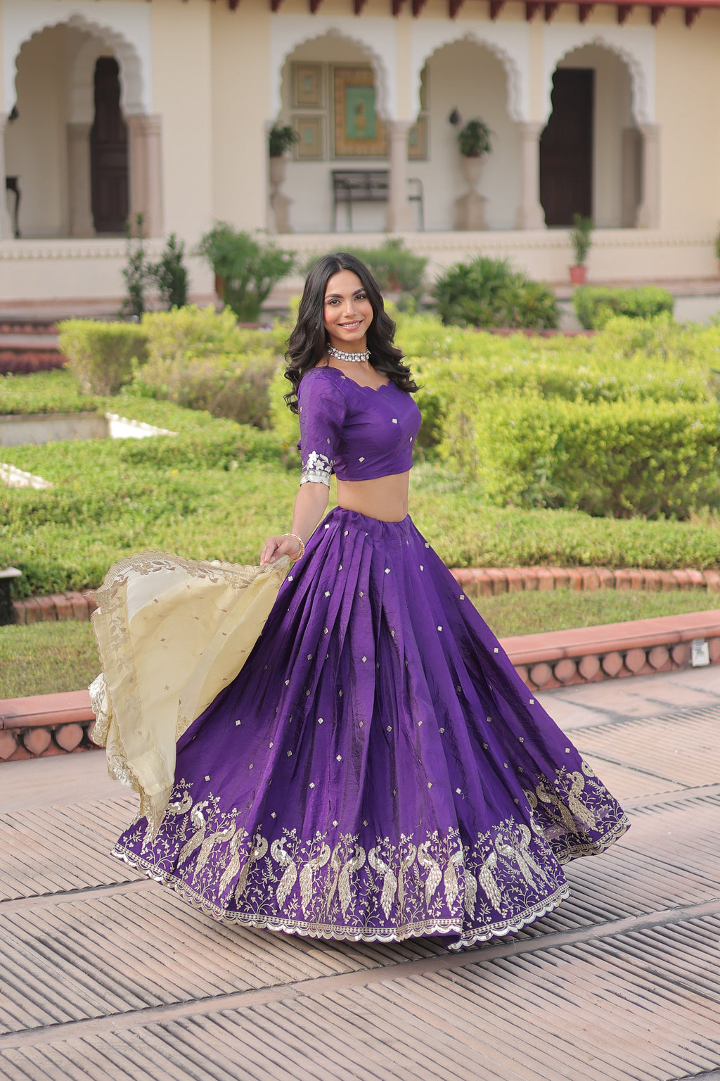 Nirika purple gold crush lehenga choli with sequins zari embroidered work