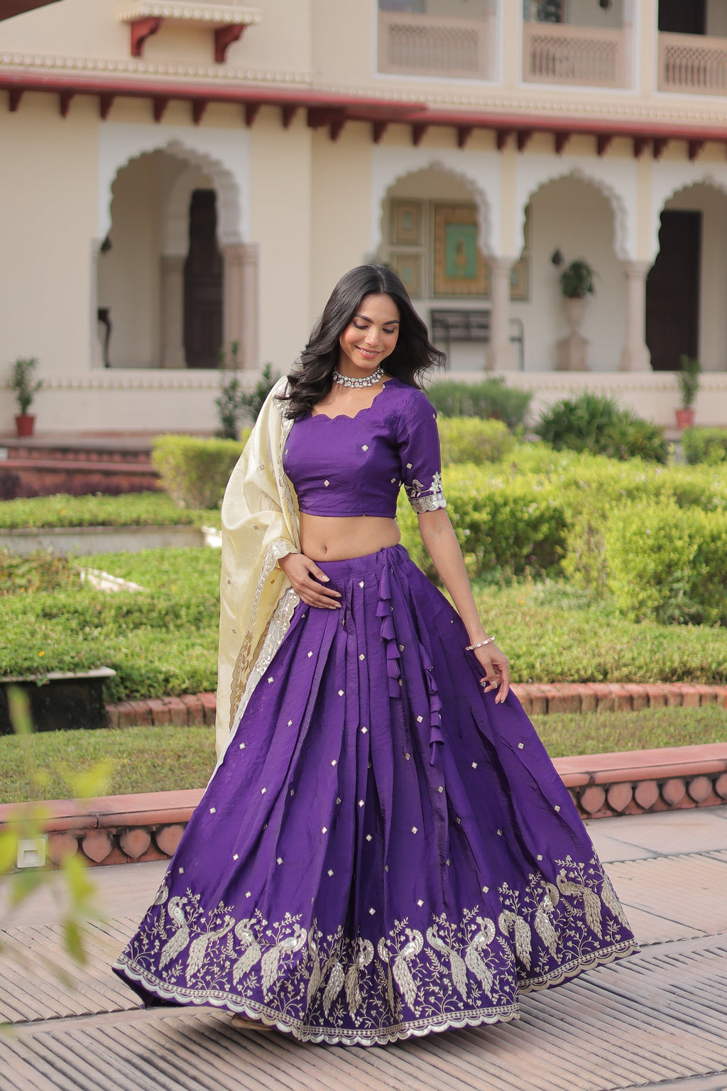 Nirika purple gold crush lehenga choli with sequins zari embroidered work
