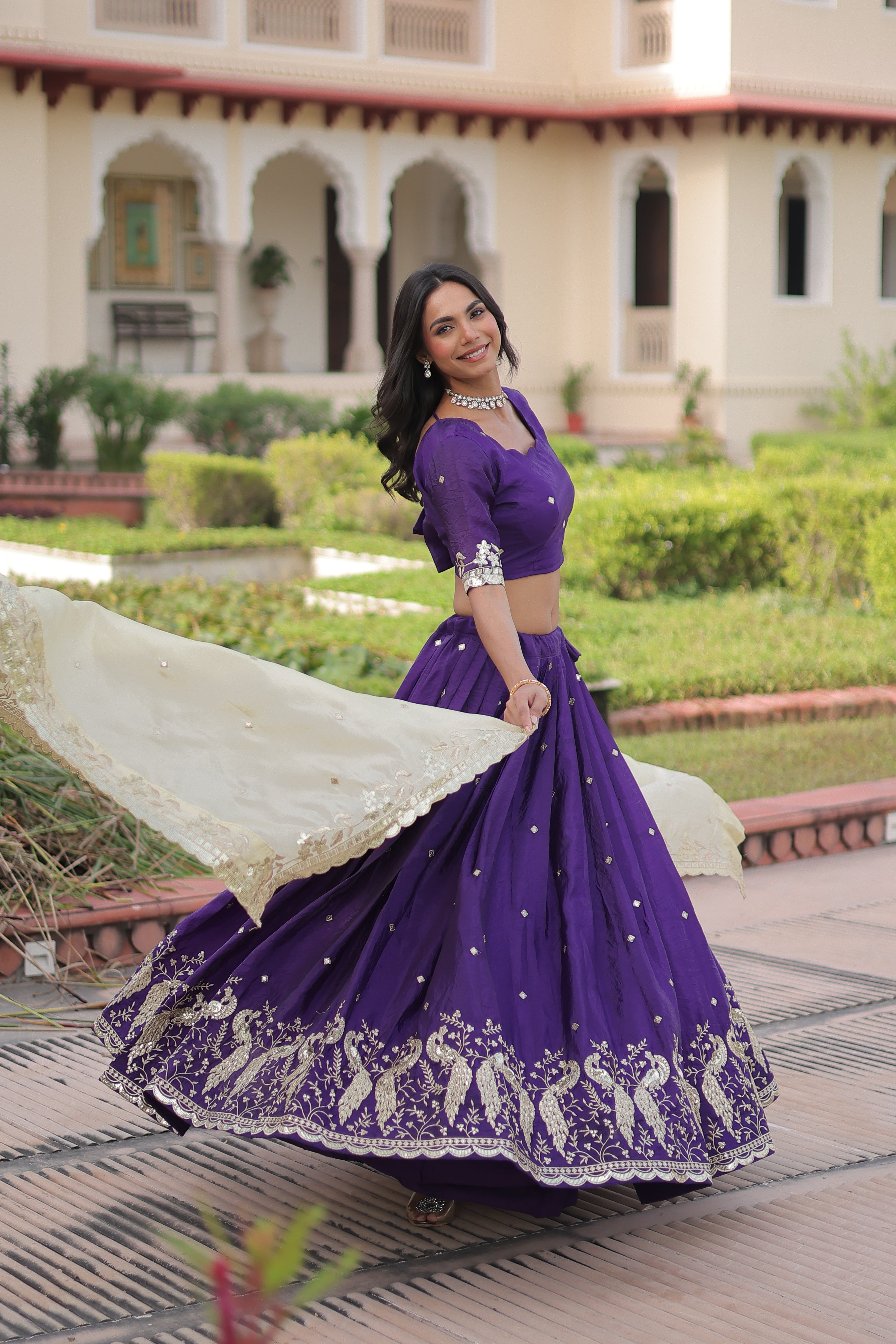 Nirika purple gold crush lehenga choli with sequins zari embroidered work
