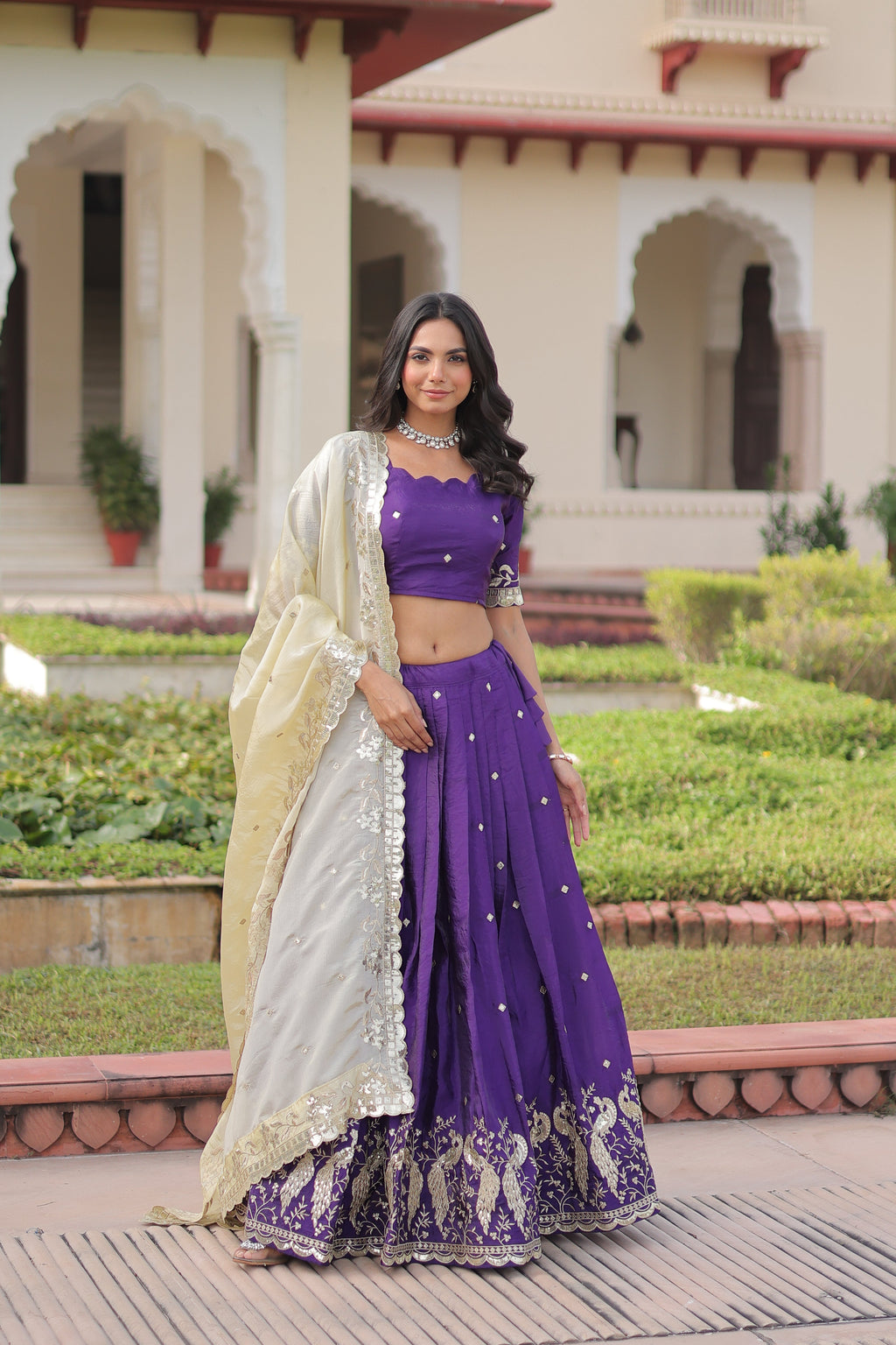 Nirika purple gold crush lehenga choli with sequins zari embroidered work