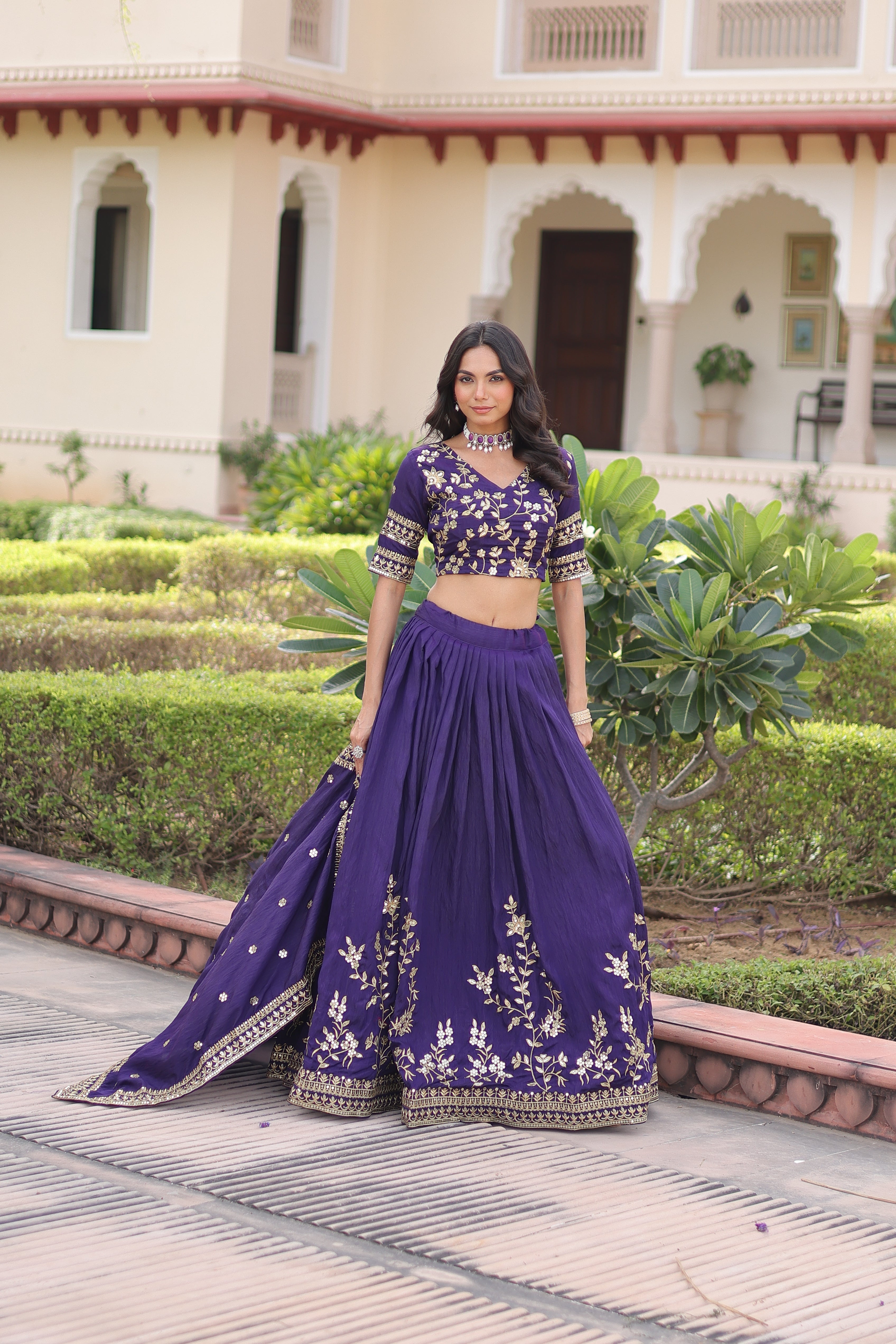 Ruvika Purple Color Vichitra Silk Sequins Zari Embroidered Work Lehenga Choli