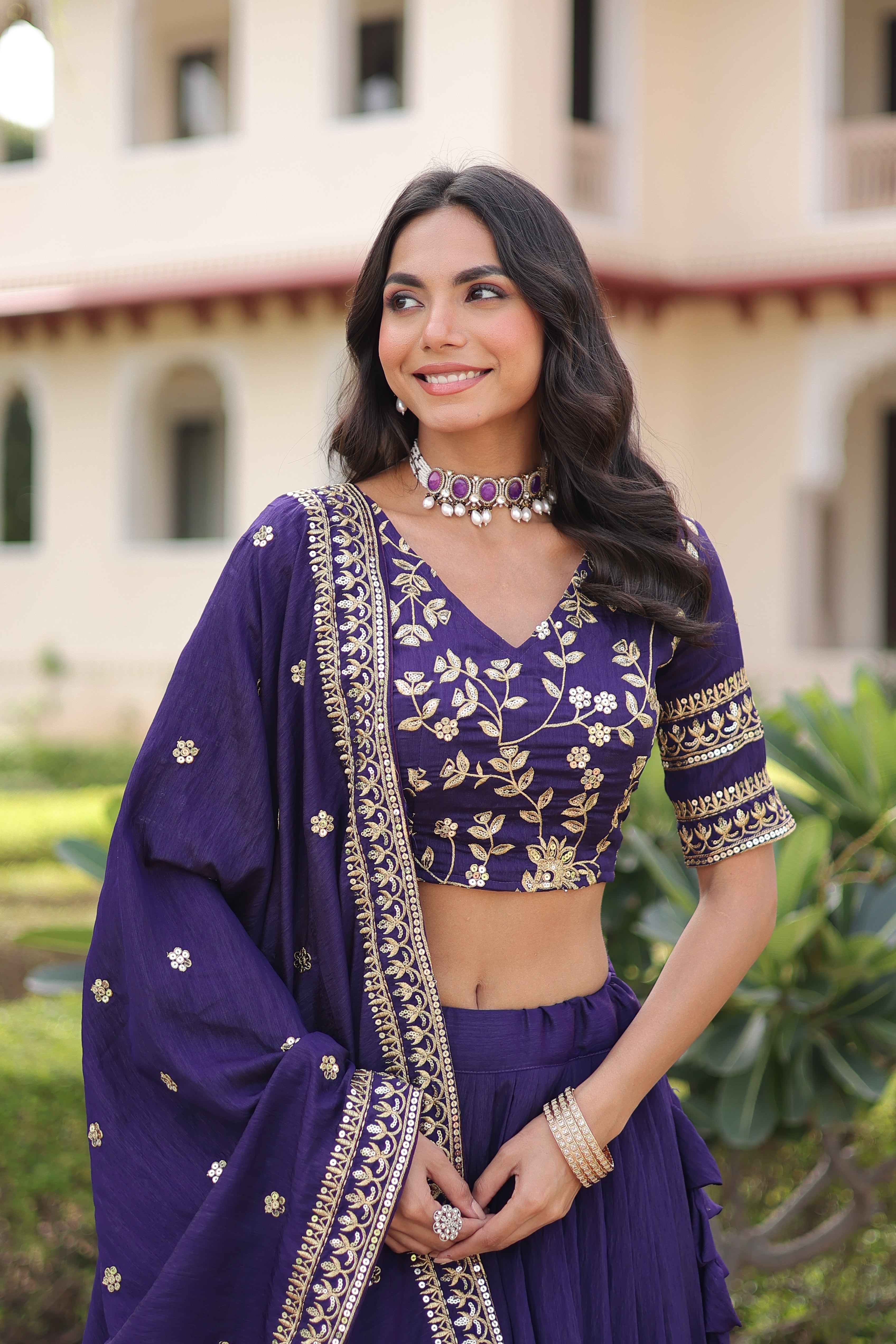 Ruvika Purple Color Vichitra Silk Sequins Zari Embroidered Work Lehenga Choli