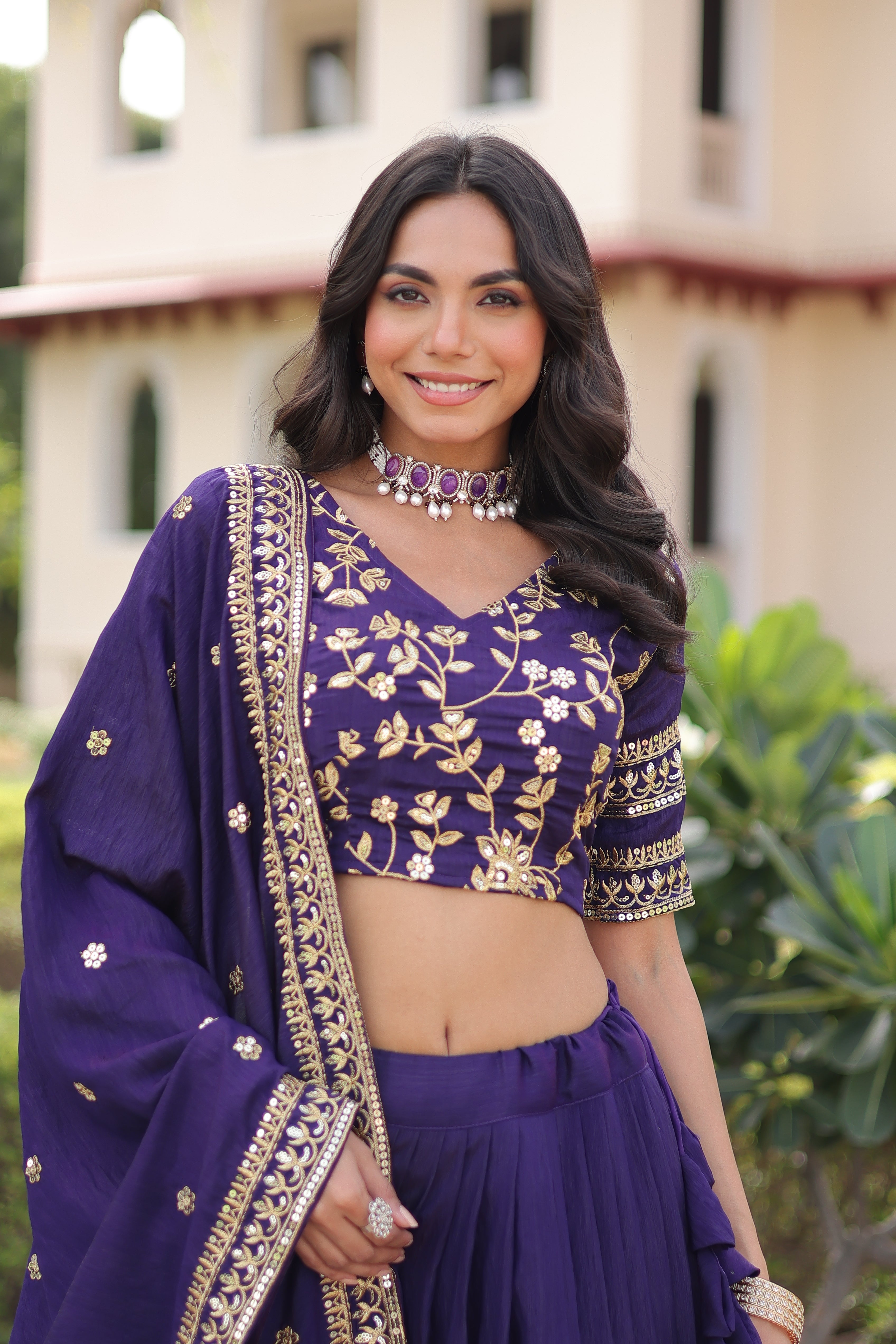 Ruvika Purple Color Vichitra Silk Sequins Zari Embroidered Work Lehenga Choli