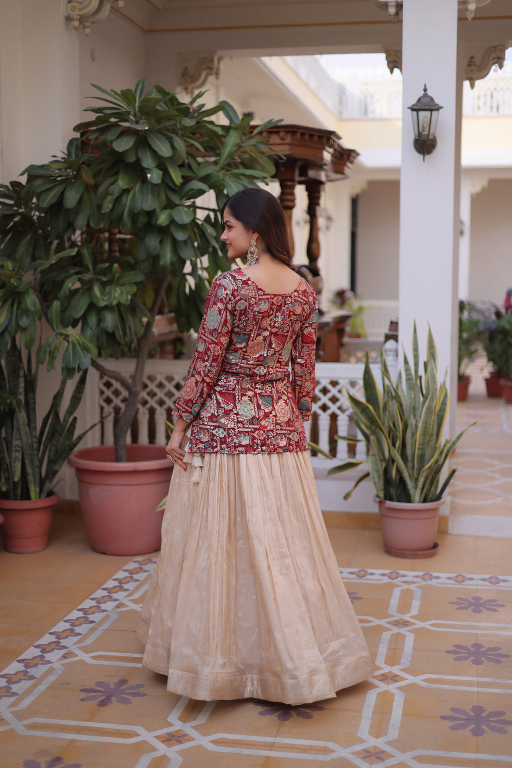 Nevara maroon cosmos weaving jacquard work lehenga choli