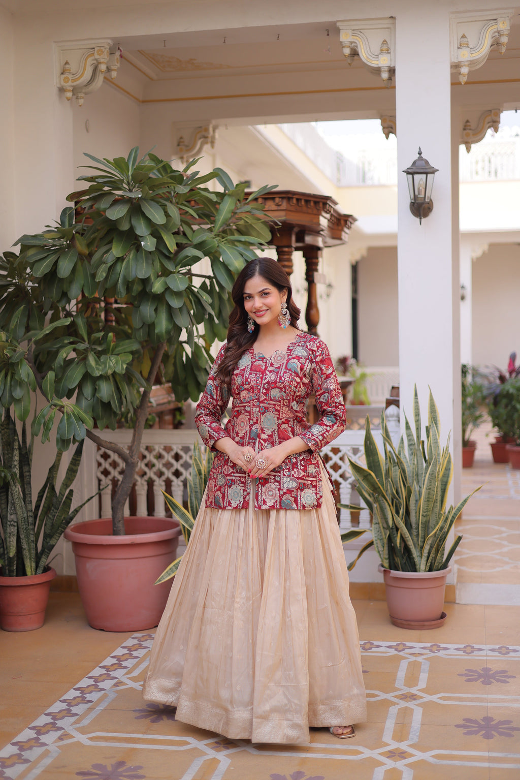 Nevara maroon cosmos weaving jacquard work lehenga choli