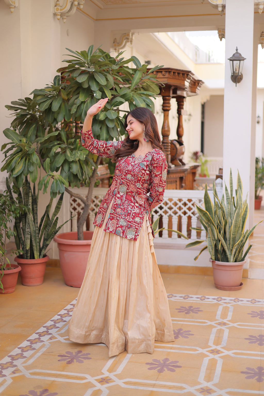 Nevara maroon cosmos weaving jacquard work lehenga choli