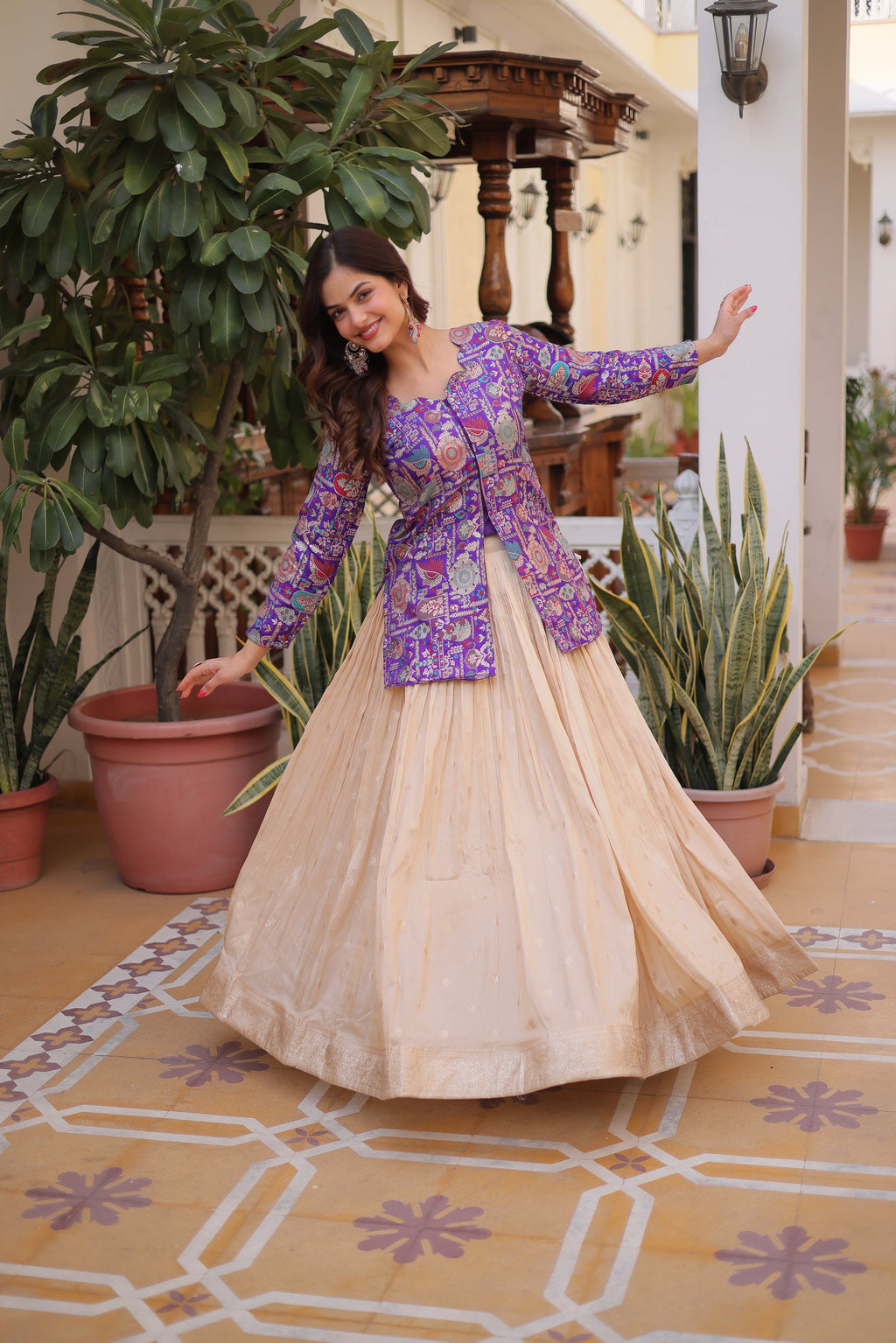 Nevara Purple Color Cosmos WeavingJacquard Work Lehenga Choli