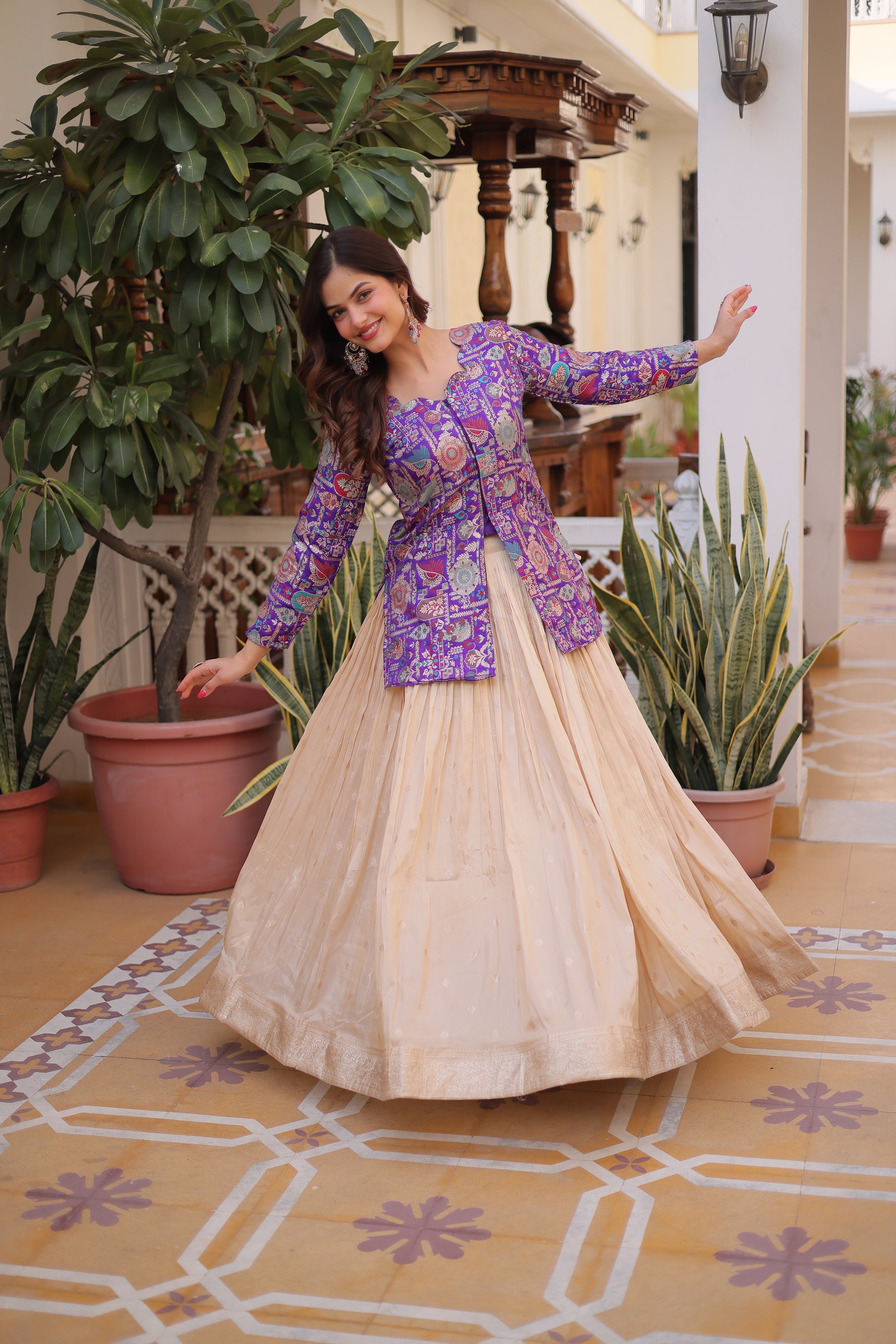 Nevara Purple Color Cosmos WeavingJacquard Work Lehenga Choli