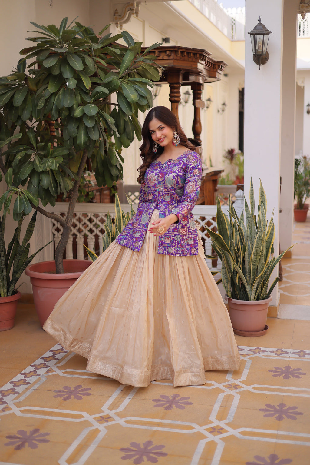 Nevara Purple Color Cosmos WeavingJacquard Work Lehenga Choli