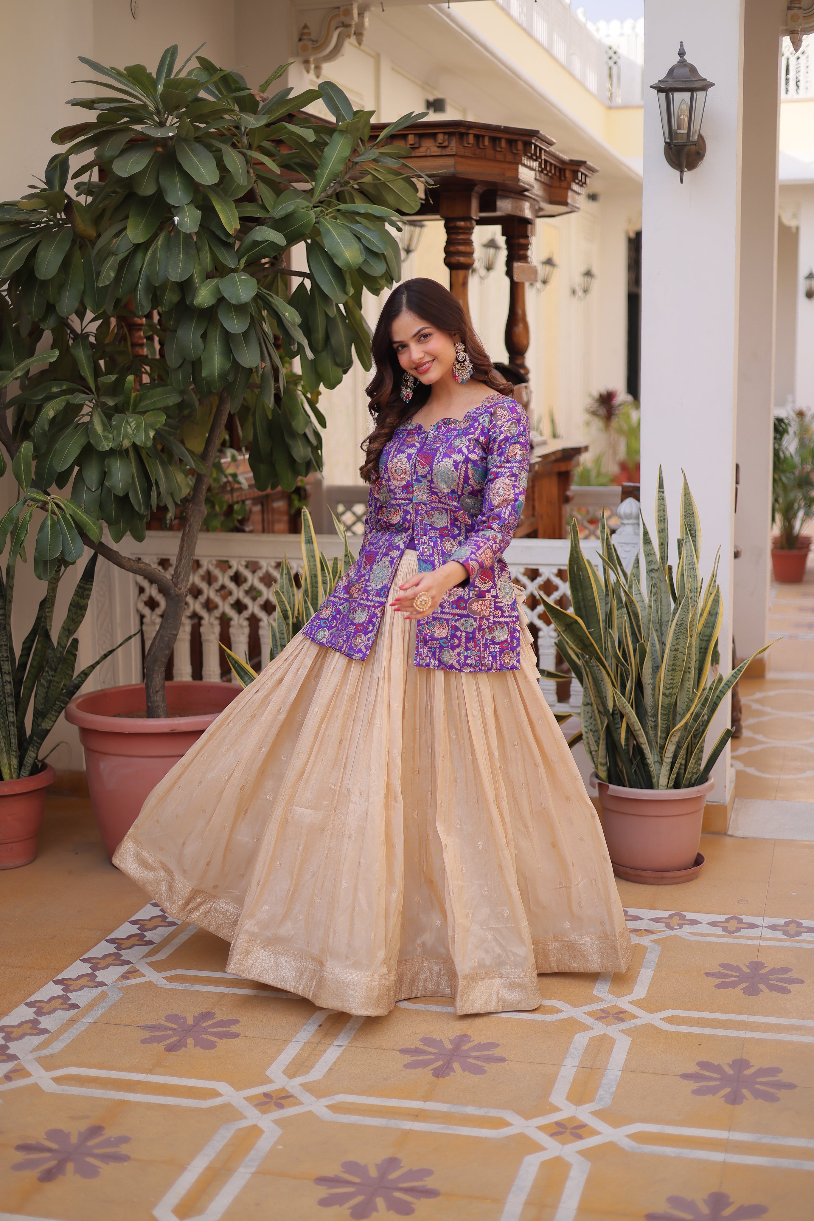 Nevara Purple Color Cosmos WeavingJacquard Work Lehenga Choli