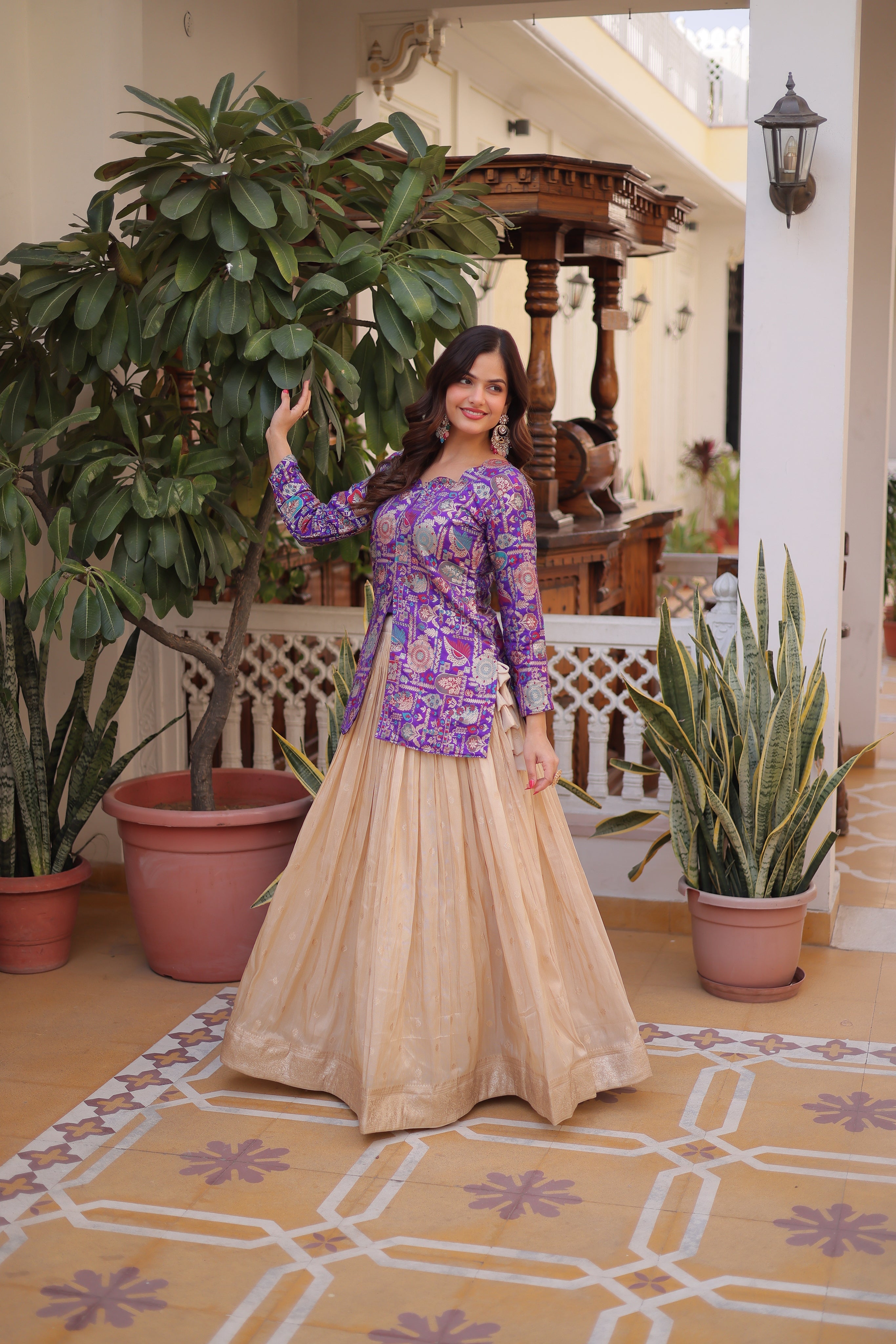 Nevara Purple Color Cosmos WeavingJacquard Work Lehenga Choli