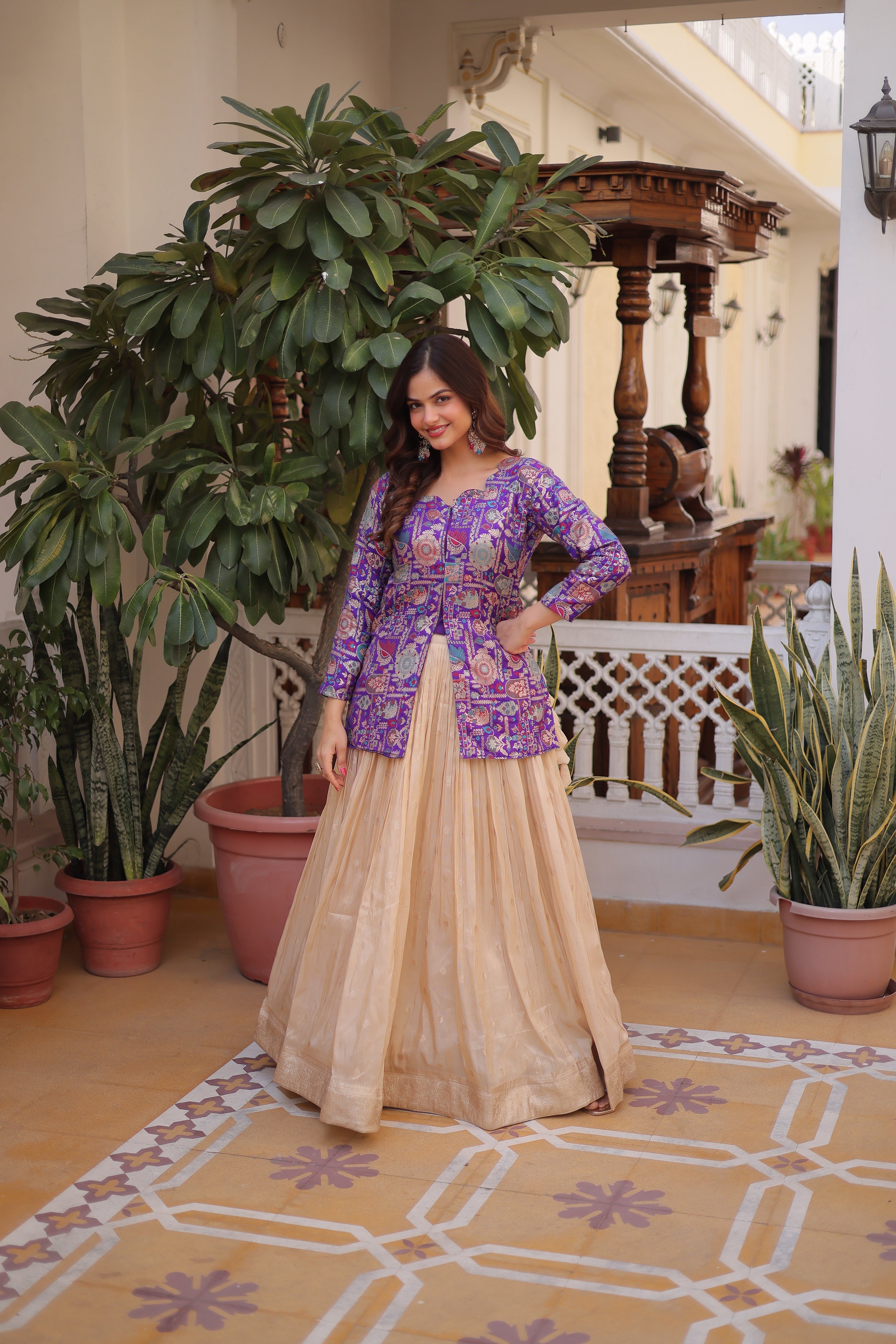Nevara Purple Color Cosmos WeavingJacquard Work Lehenga Choli