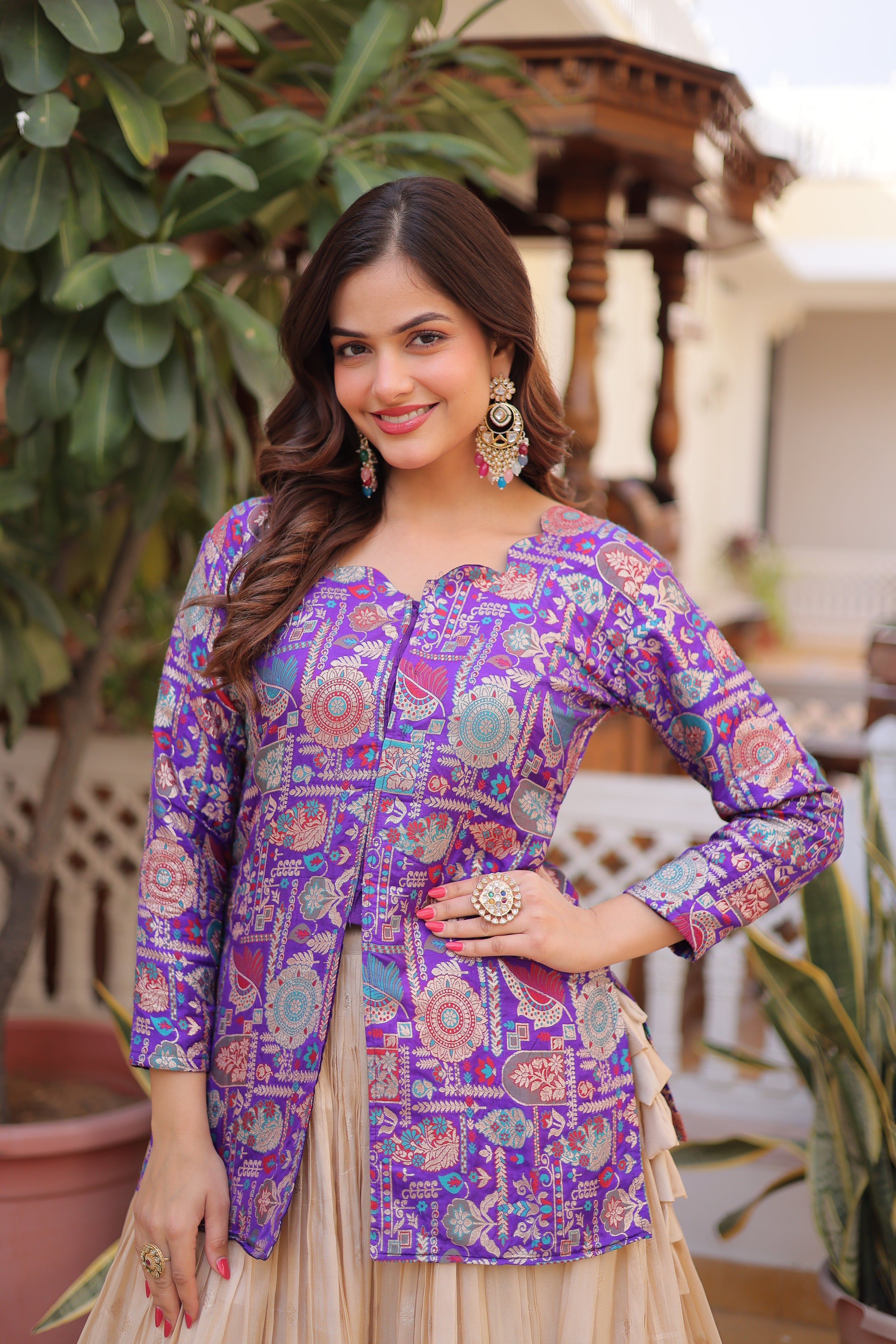Nevara Purple Color Cosmos WeavingJacquard Work Lehenga Choli