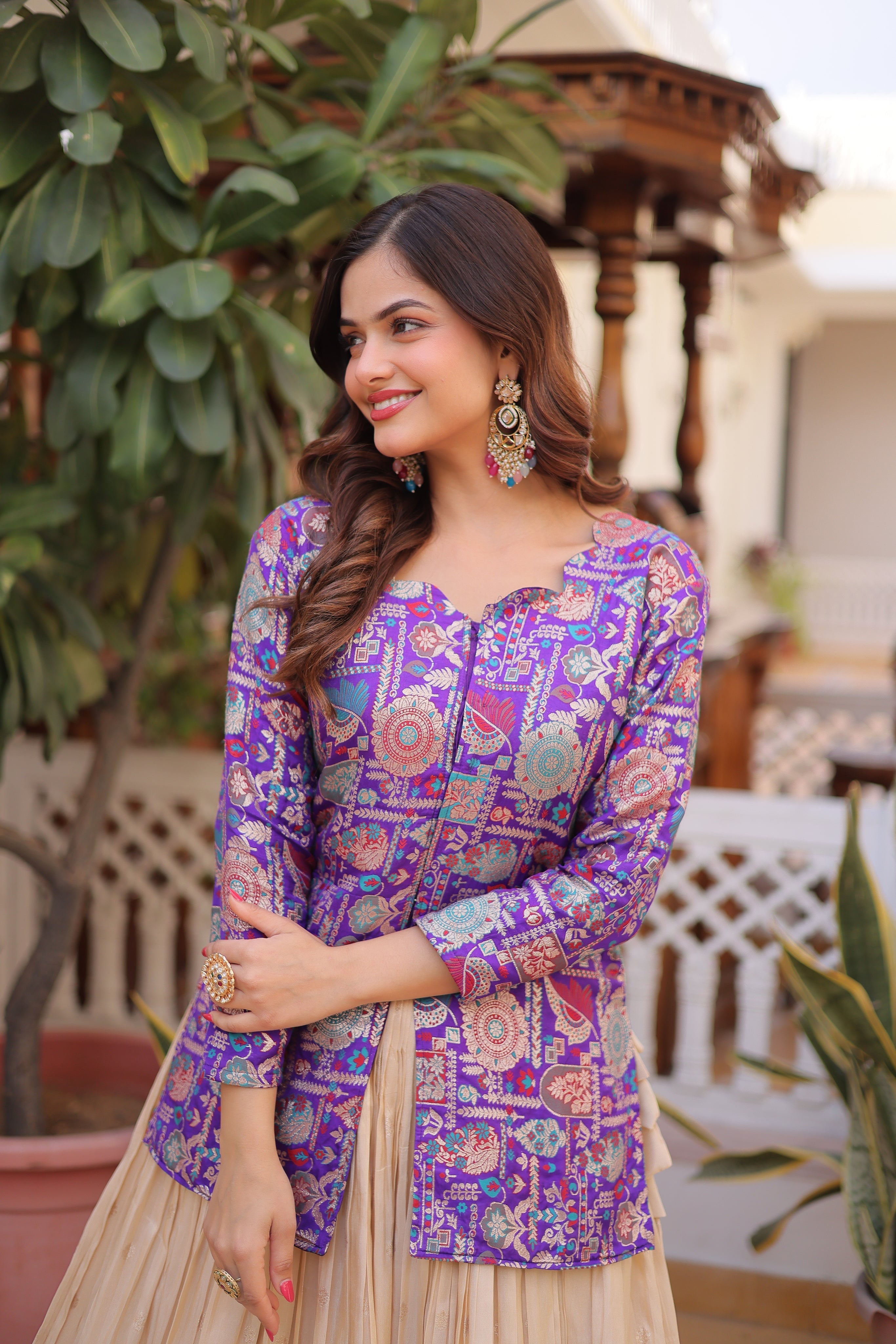Nevara Purple Color Cosmos WeavingJacquard Work Lehenga Choli