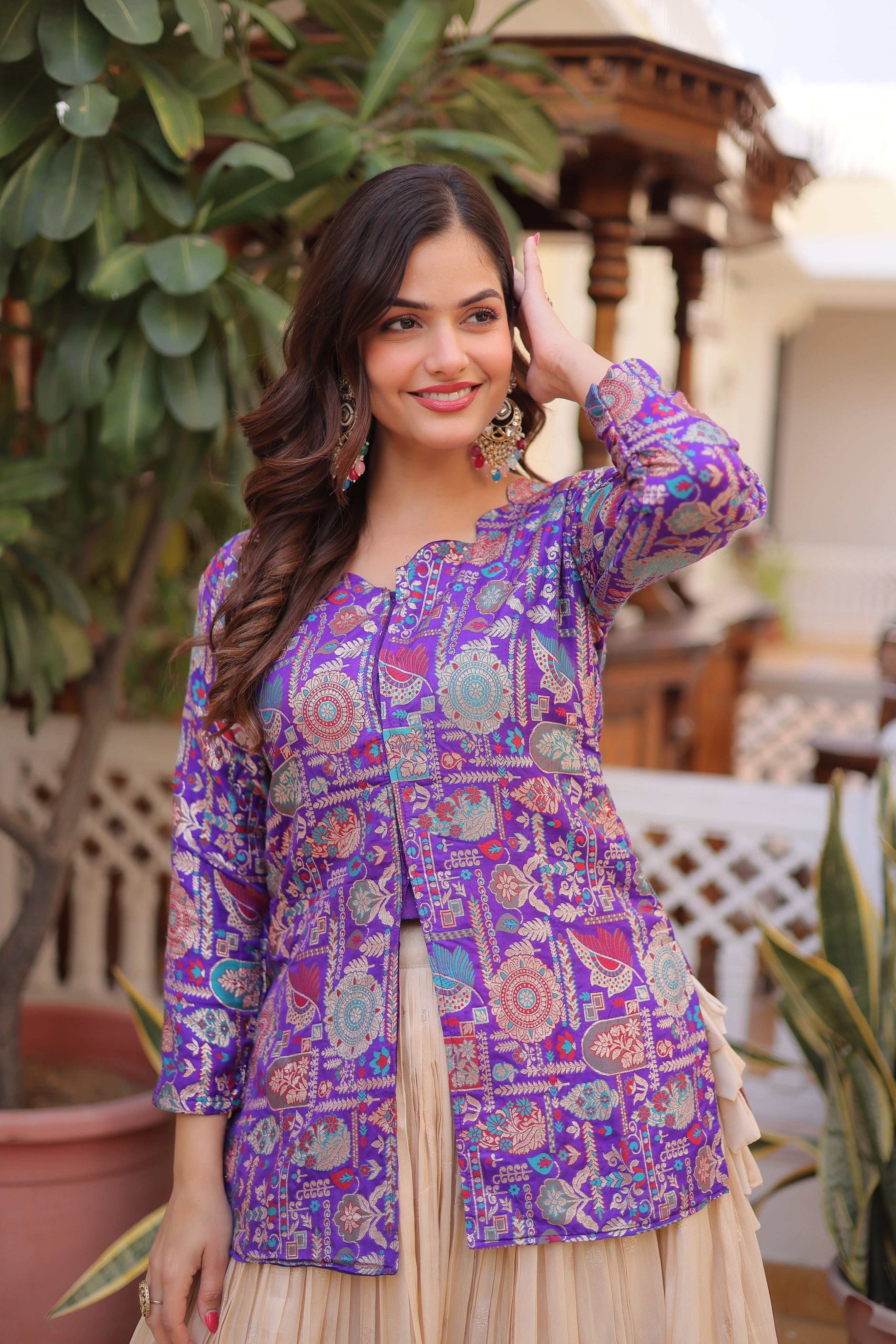 Nevara Purple Color Cosmos WeavingJacquard Work Lehenga Choli