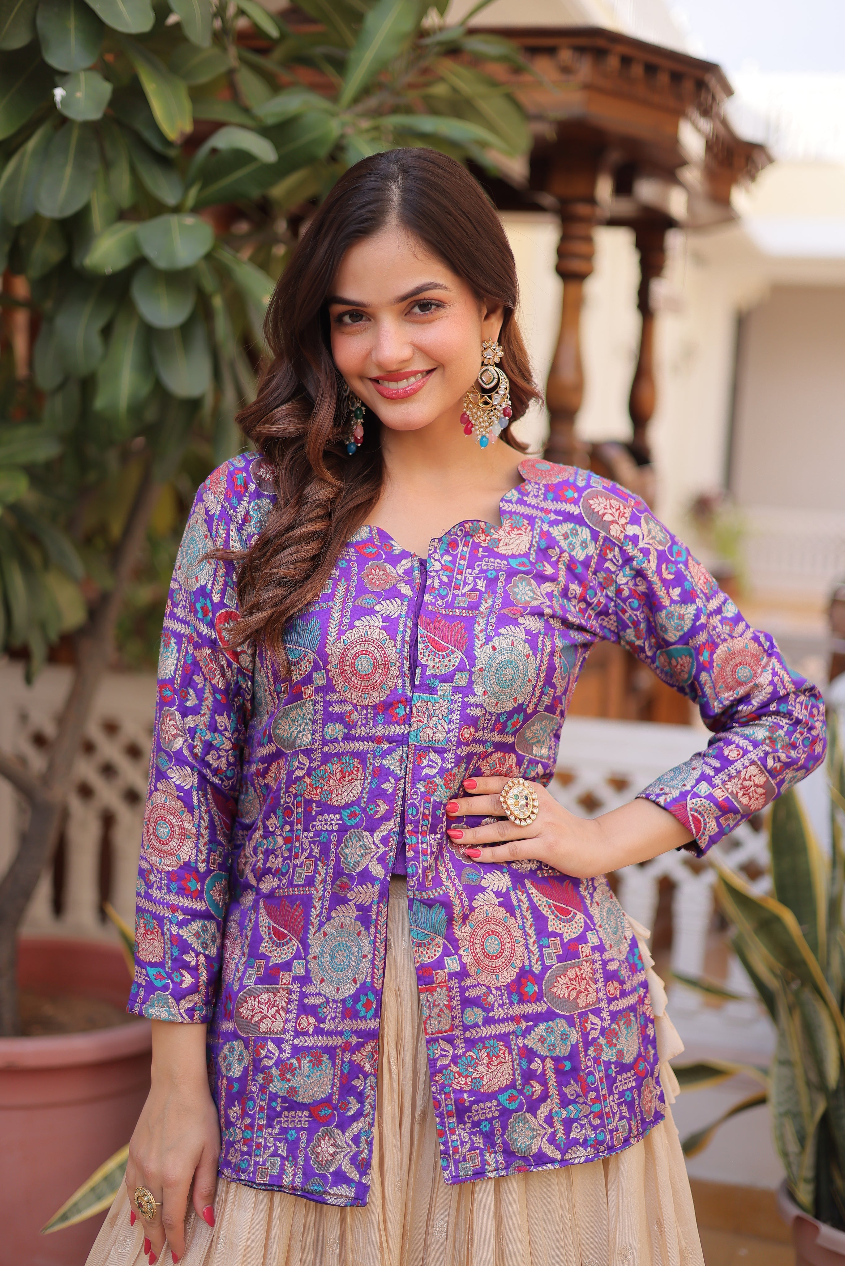 Nevara Purple Color Cosmos WeavingJacquard Work Lehenga Choli