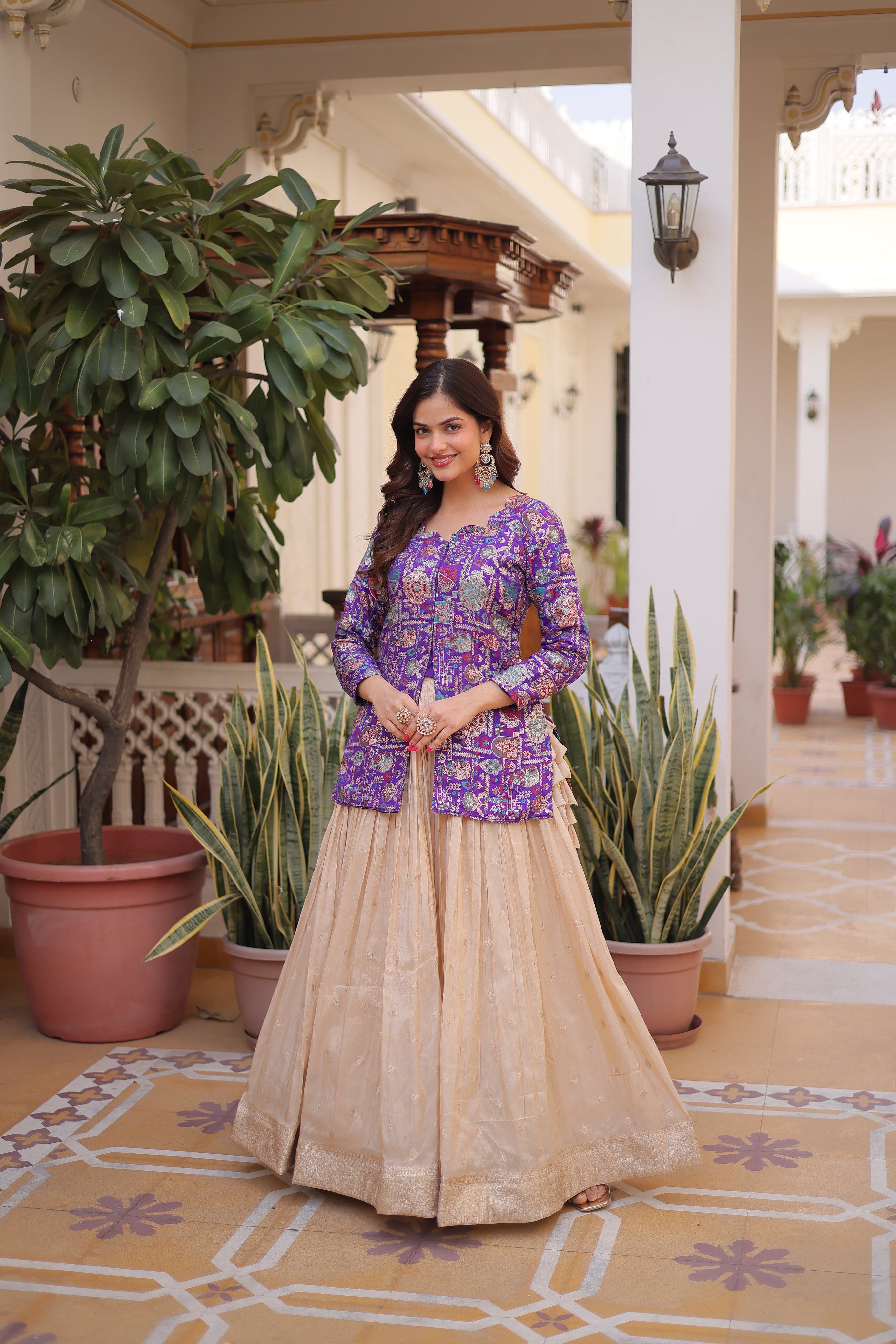 Nevara Purple Color Cosmos WeavingJacquard Work Lehenga Choli