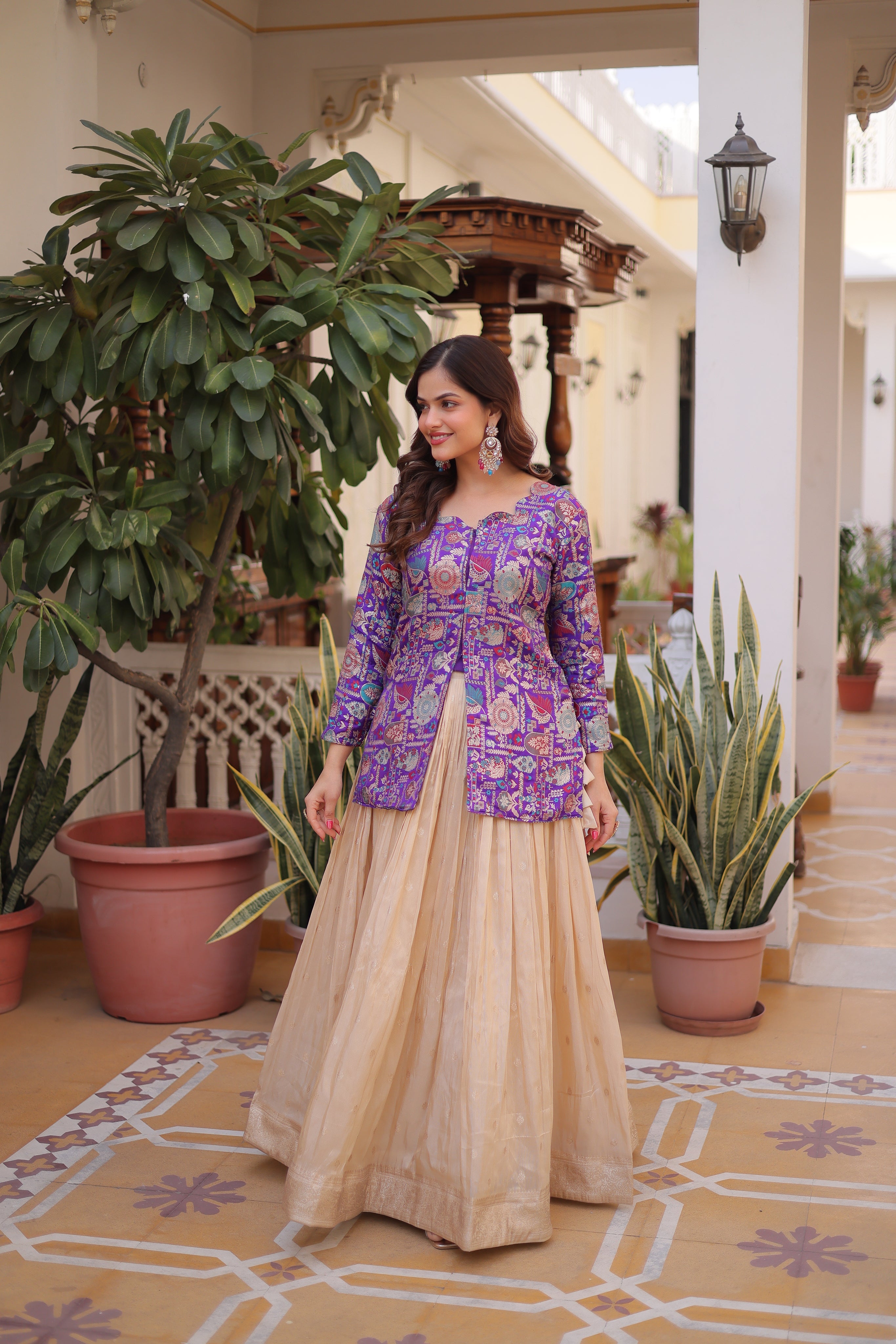 Nevara Purple Color Cosmos WeavingJacquard Work Lehenga Choli