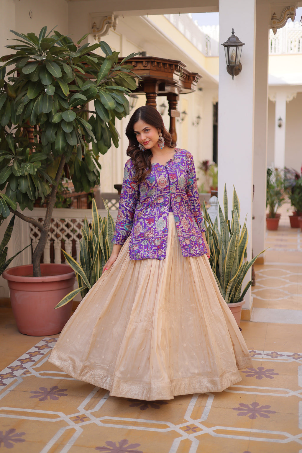 Nevara Purple Color Cosmos WeavingJacquard Work Lehenga Choli