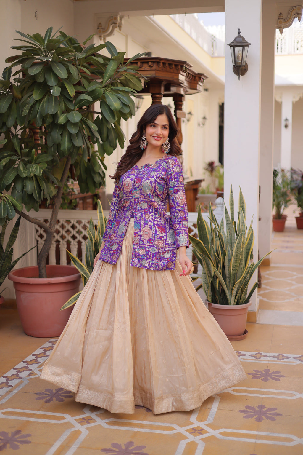 Nevara Purple Color Cosmos WeavingJacquard Work Lehenga Choli
