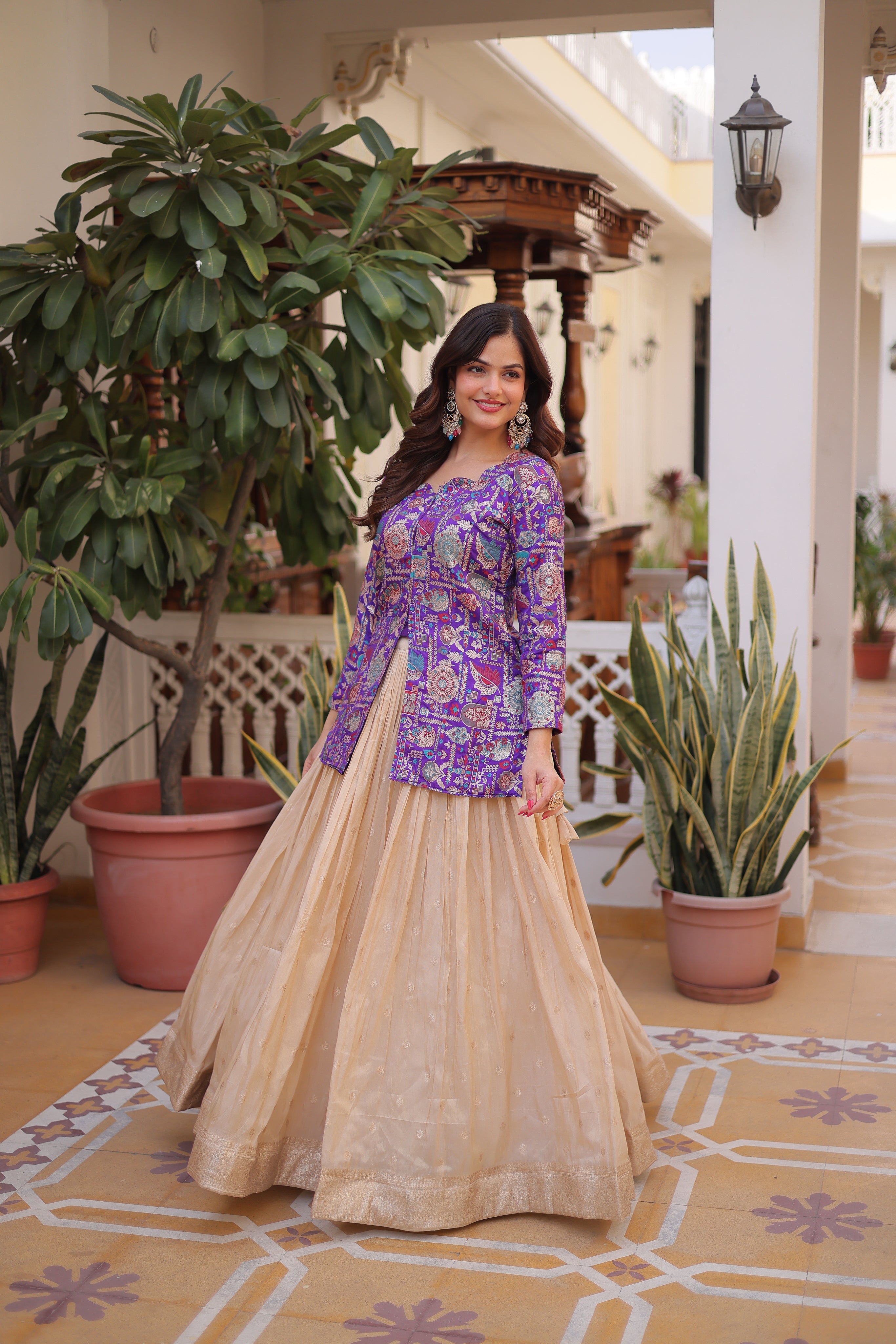 Nevara Purple Color Cosmos WeavingJacquard Work Lehenga Choli