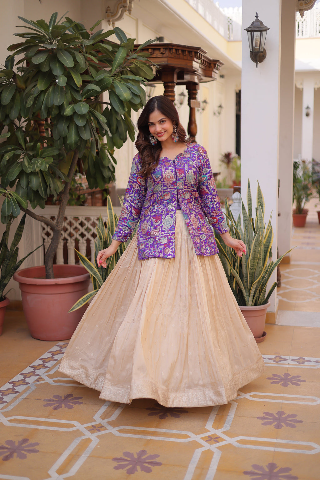 Nevara Purple Color Cosmos WeavingJacquard Work Lehenga Choli