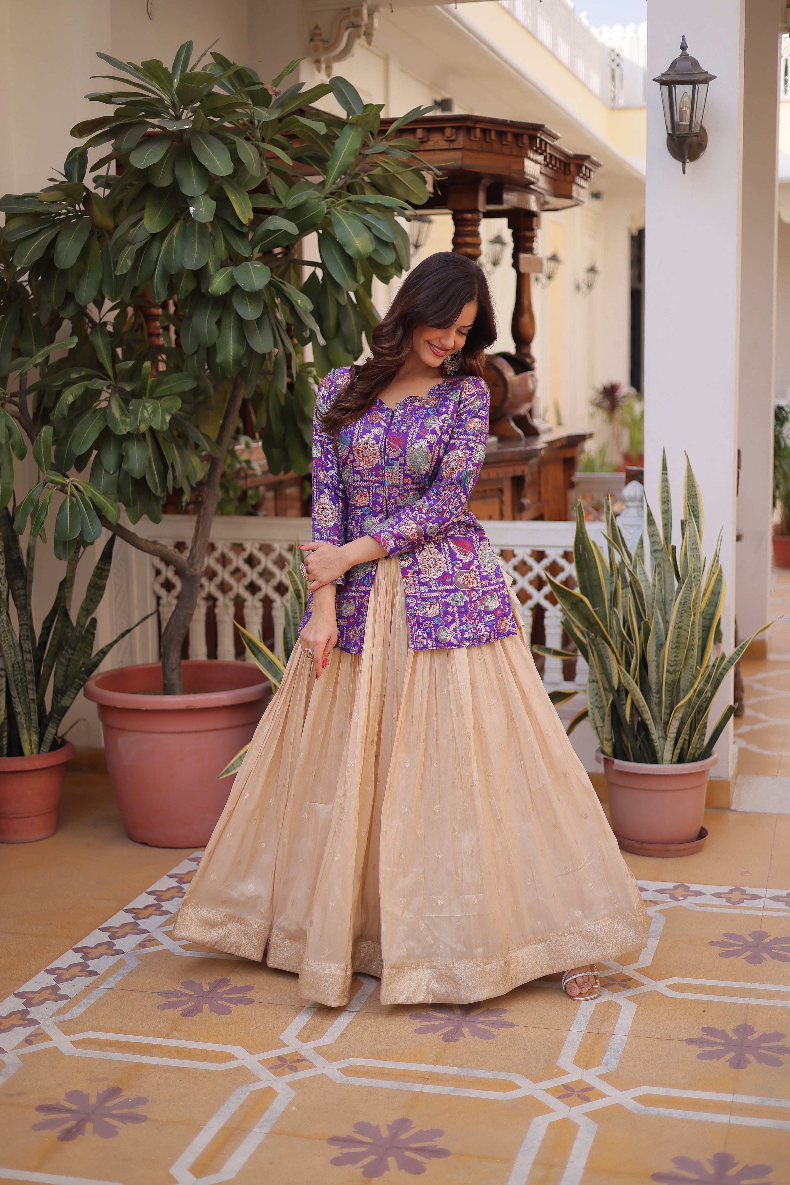 Nevara Purple Color Cosmos WeavingJacquard Work Lehenga Choli