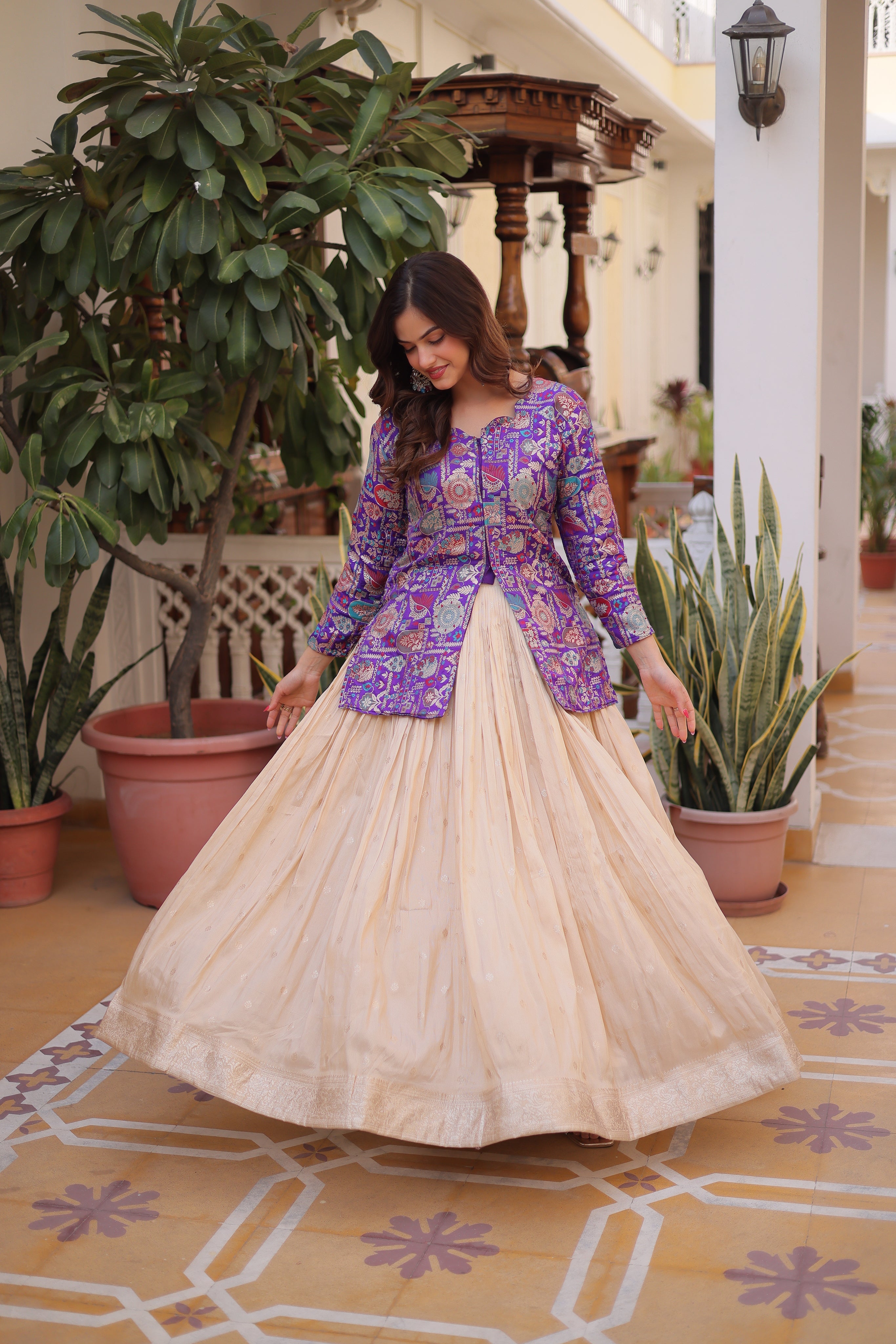 Nevara Purple Color Cosmos WeavingJacquard Work Lehenga Choli