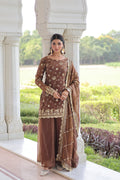 Nura coffee brown Fendy silk kurti sharara set with rich sequins embroidered work