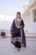 Arusha wine velvet kurti set with sequins zari coding thread embroidery