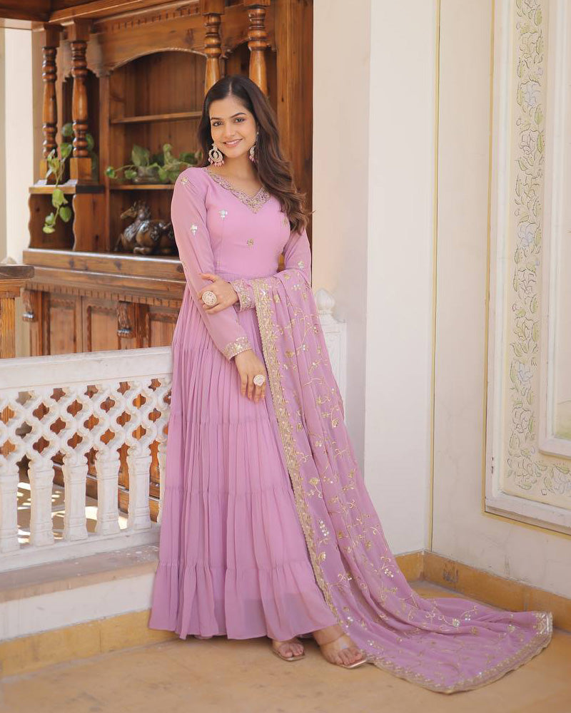 Kamakhya lavender georgette anarkali gown set