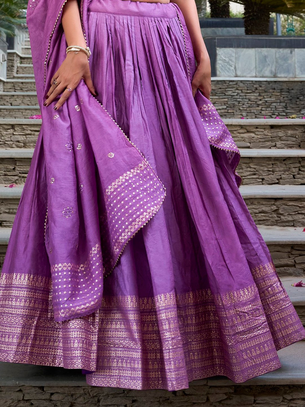 Lavender pure chanderi lehenga choli with plain zari weaving