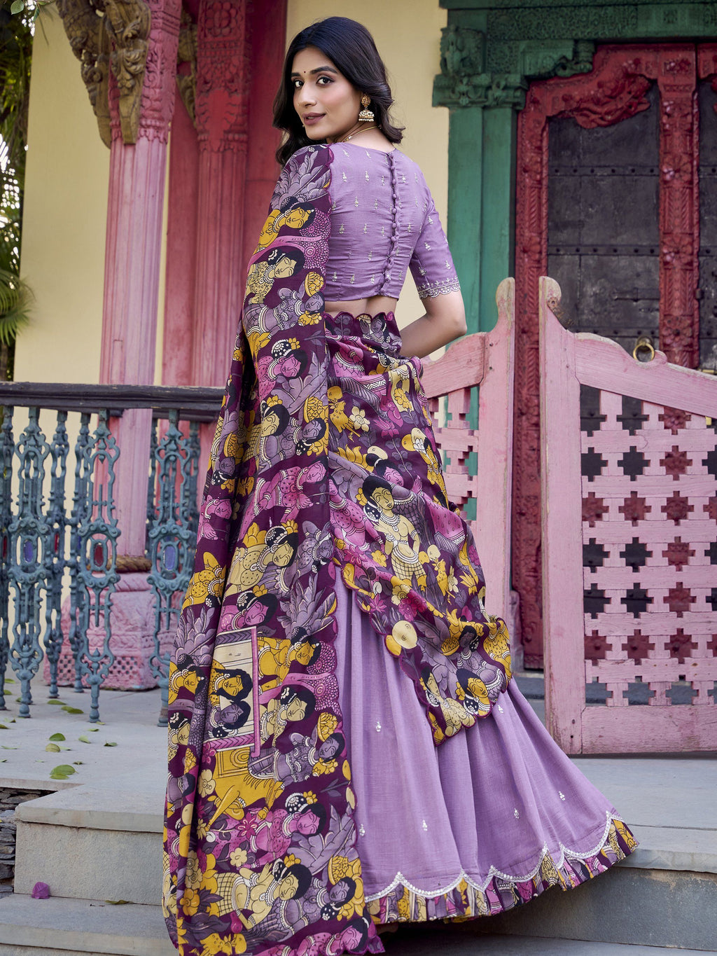 Lavender vichitra silk embroidered traditional lehenga choli