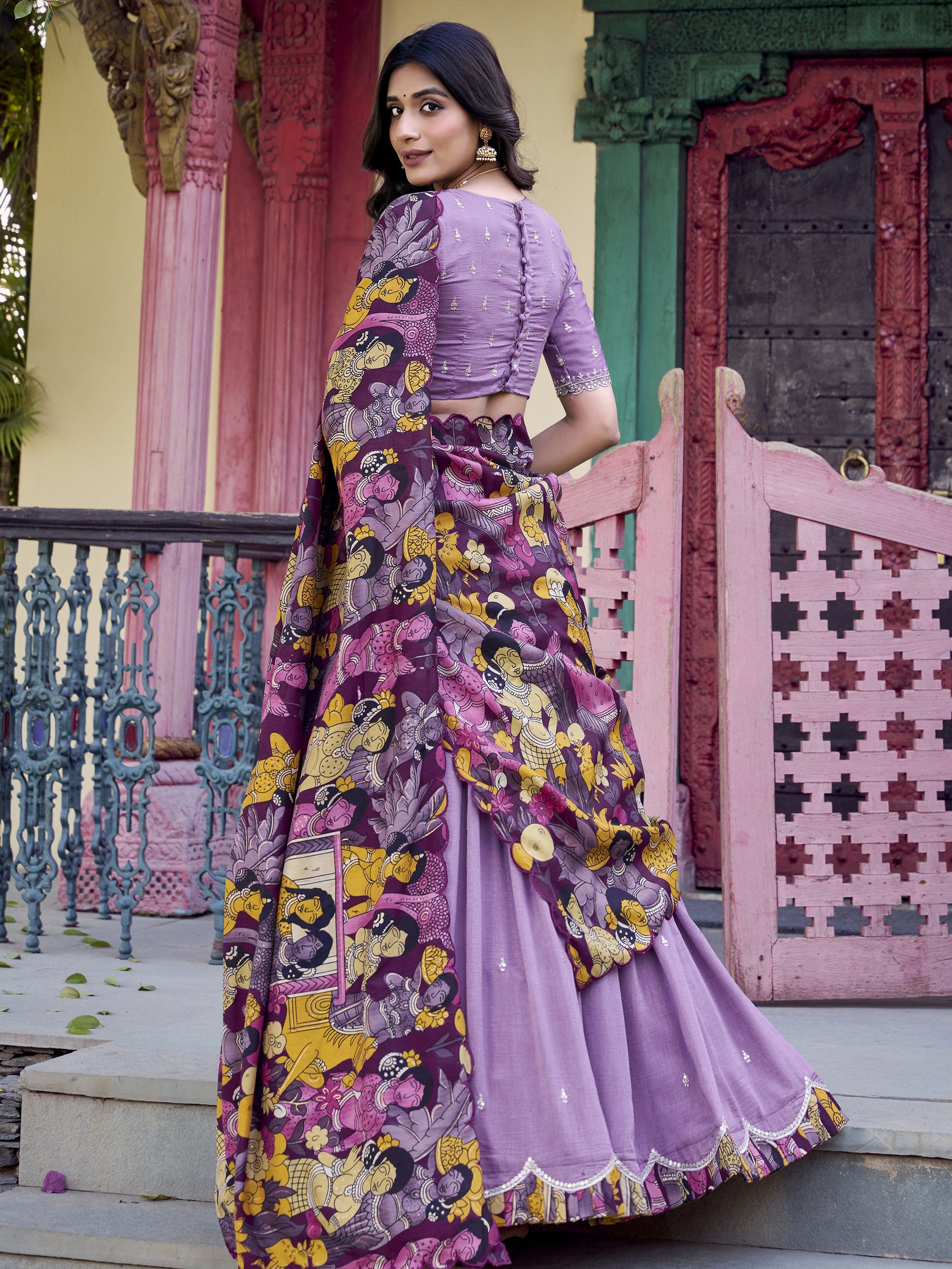Lavender vichitra silk embroidered traditional lehenga choli