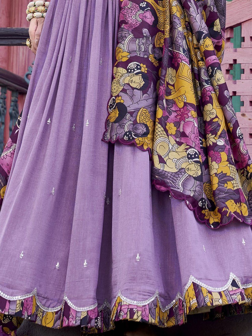 Lavender vichitra silk embroidered traditional lehenga choli