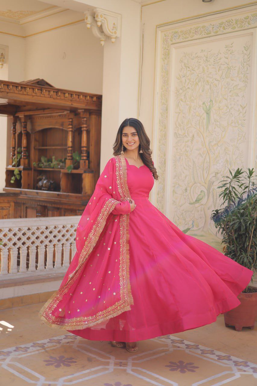 Kamakshi pink russian silk anarkali gown set