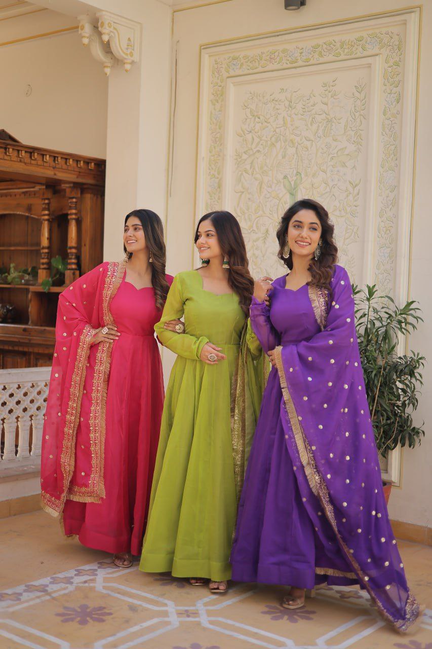 Kamakshi pink russian silk anarkali gown set