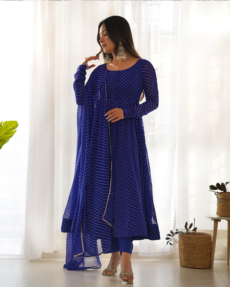 Madhu blue georgette printed Anarkali suit set
