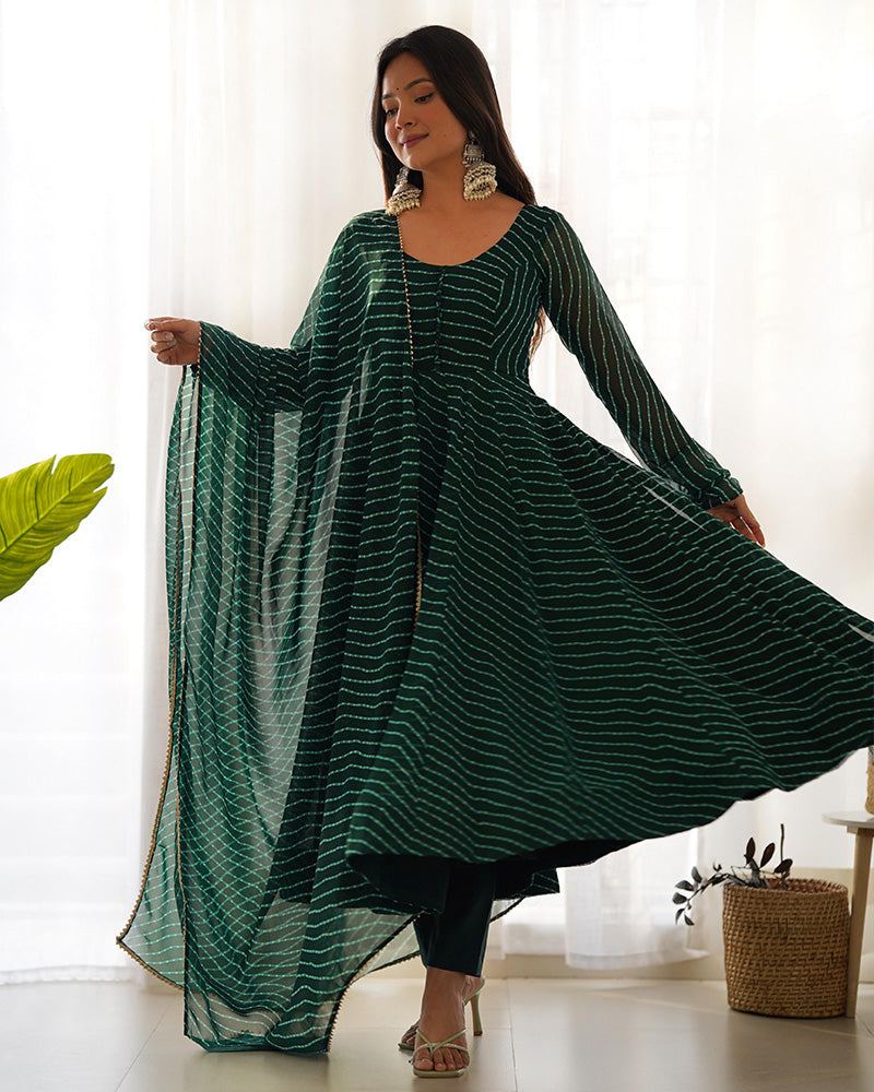 Madhu green georgette printed Anarkali suit set