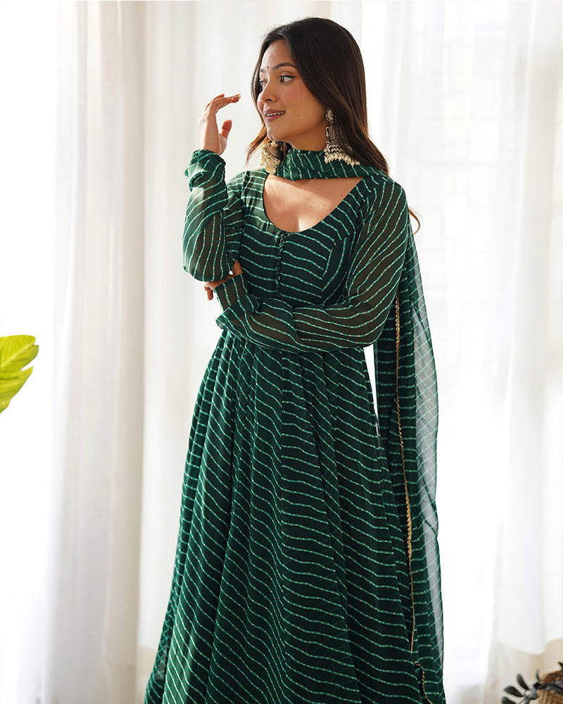Madhu green georgette printed Anarkali suit set