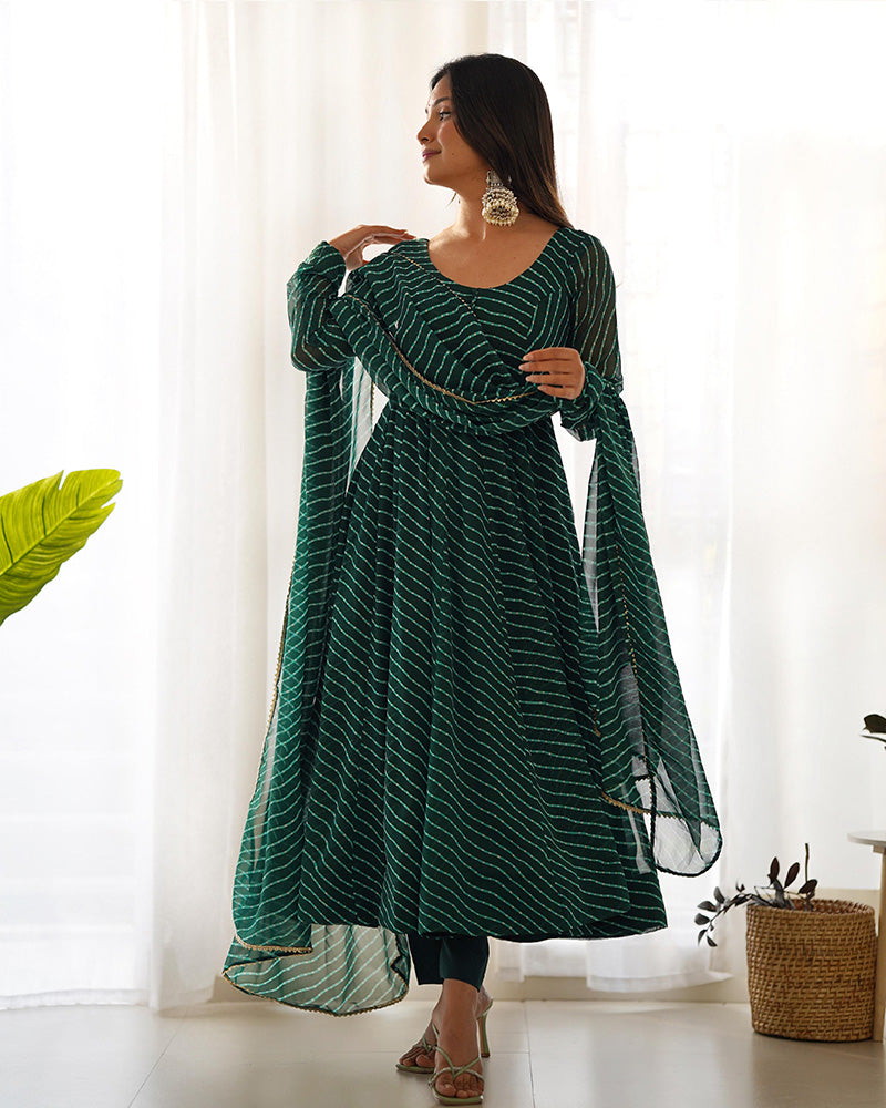 Madhu green georgette printed Anarkali suit set
