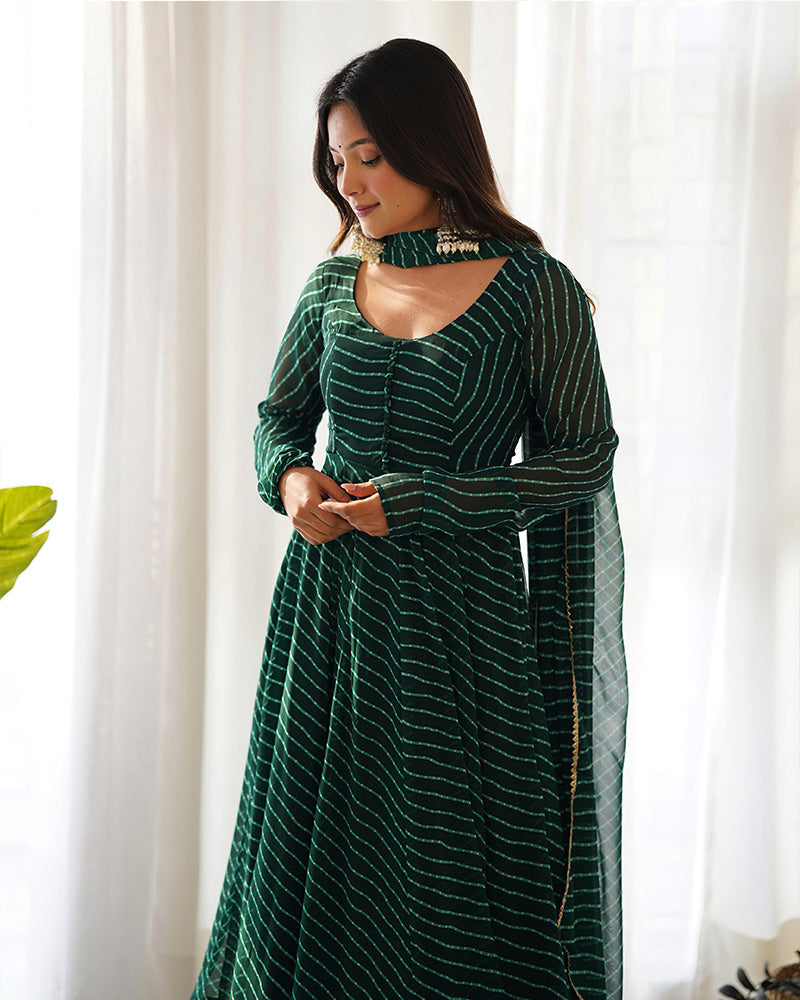 Madhu green georgette printed Anarkali suit set