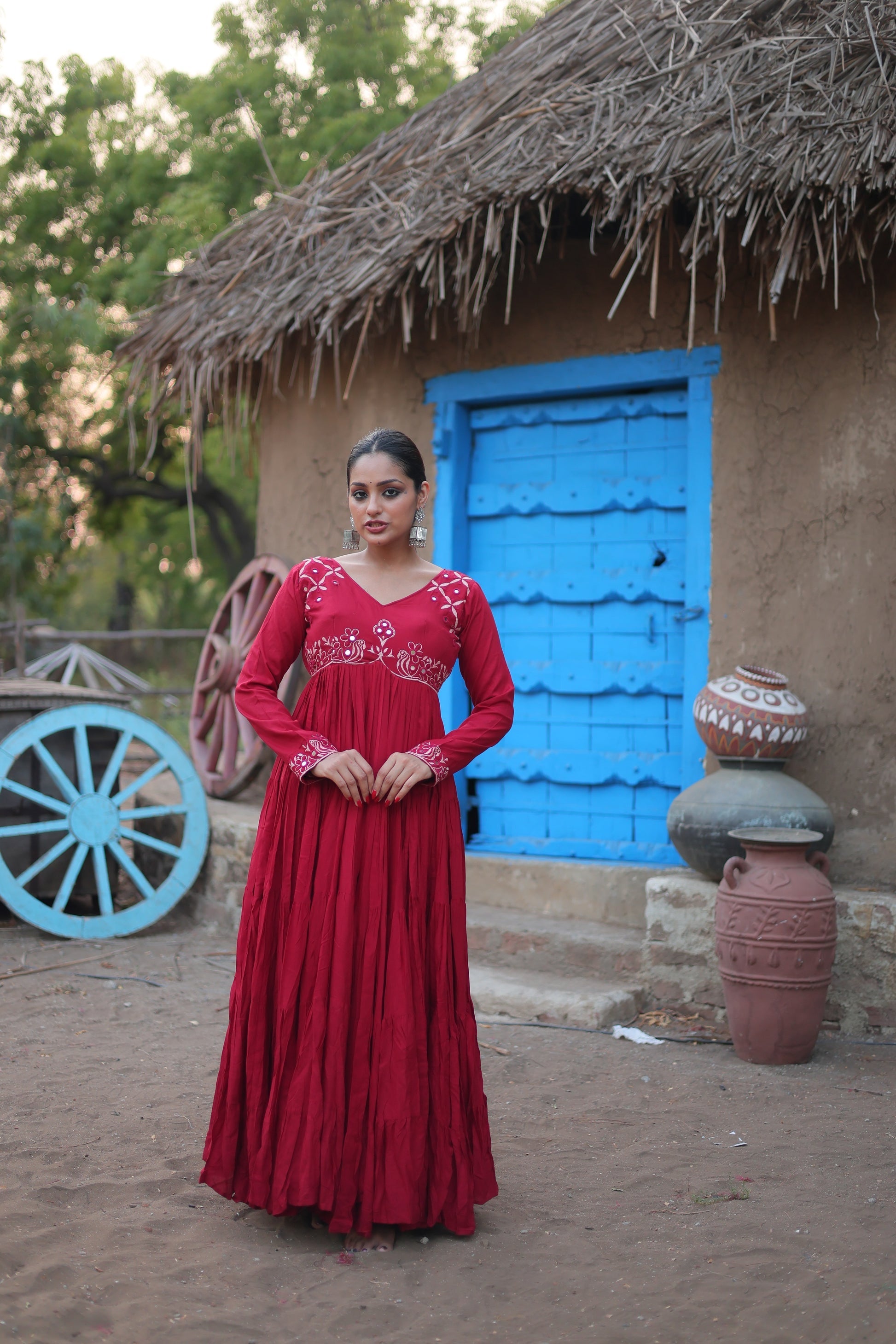 Maroon mirror embroidered Manasvi designer Anarkali gown