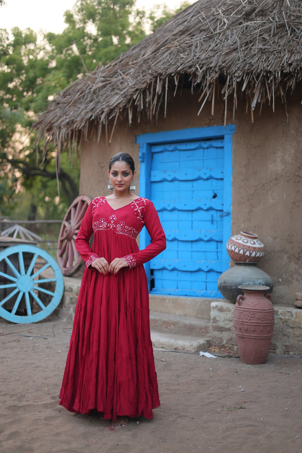 Maroon mirror embroidered Manasvi designer Anarkali gown