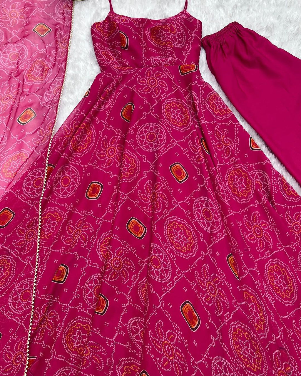 Manmayi pink bandhani printed Anarkali gown set
