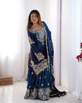Manvisha blue embroidered sharara suit set