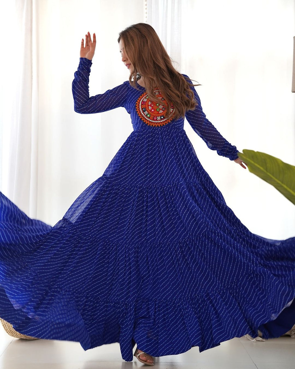 Manvitha blue georgette leheriya printed Navratri gown