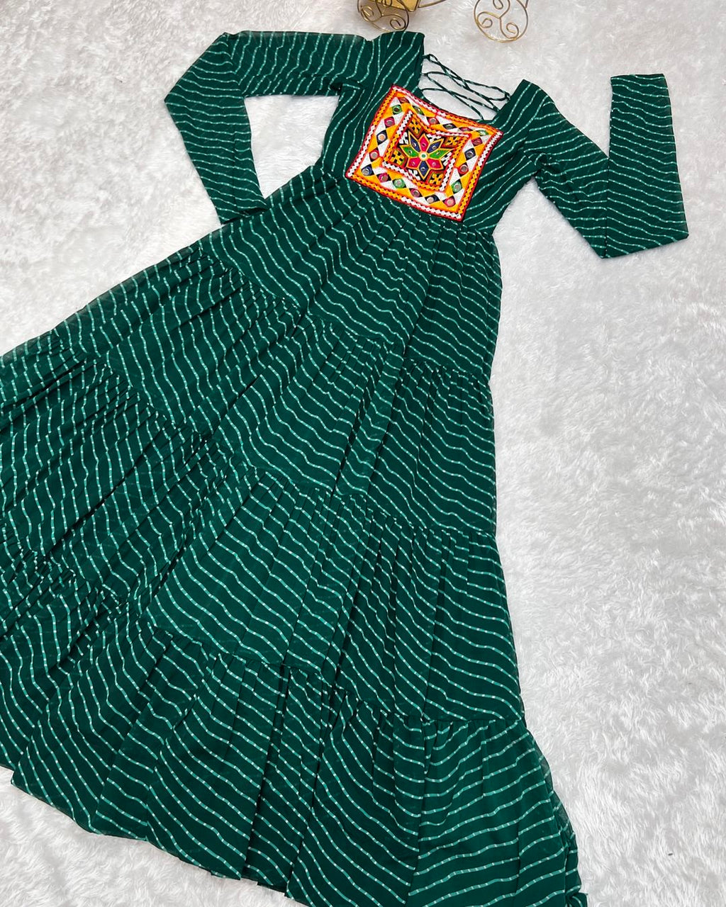 Manvitha green georgette leheriya printed Navratri gown