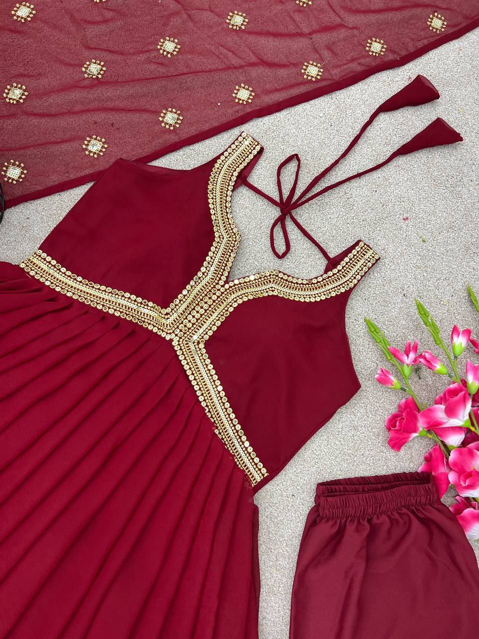 Shyamala maroon alia cut anarkali gown set